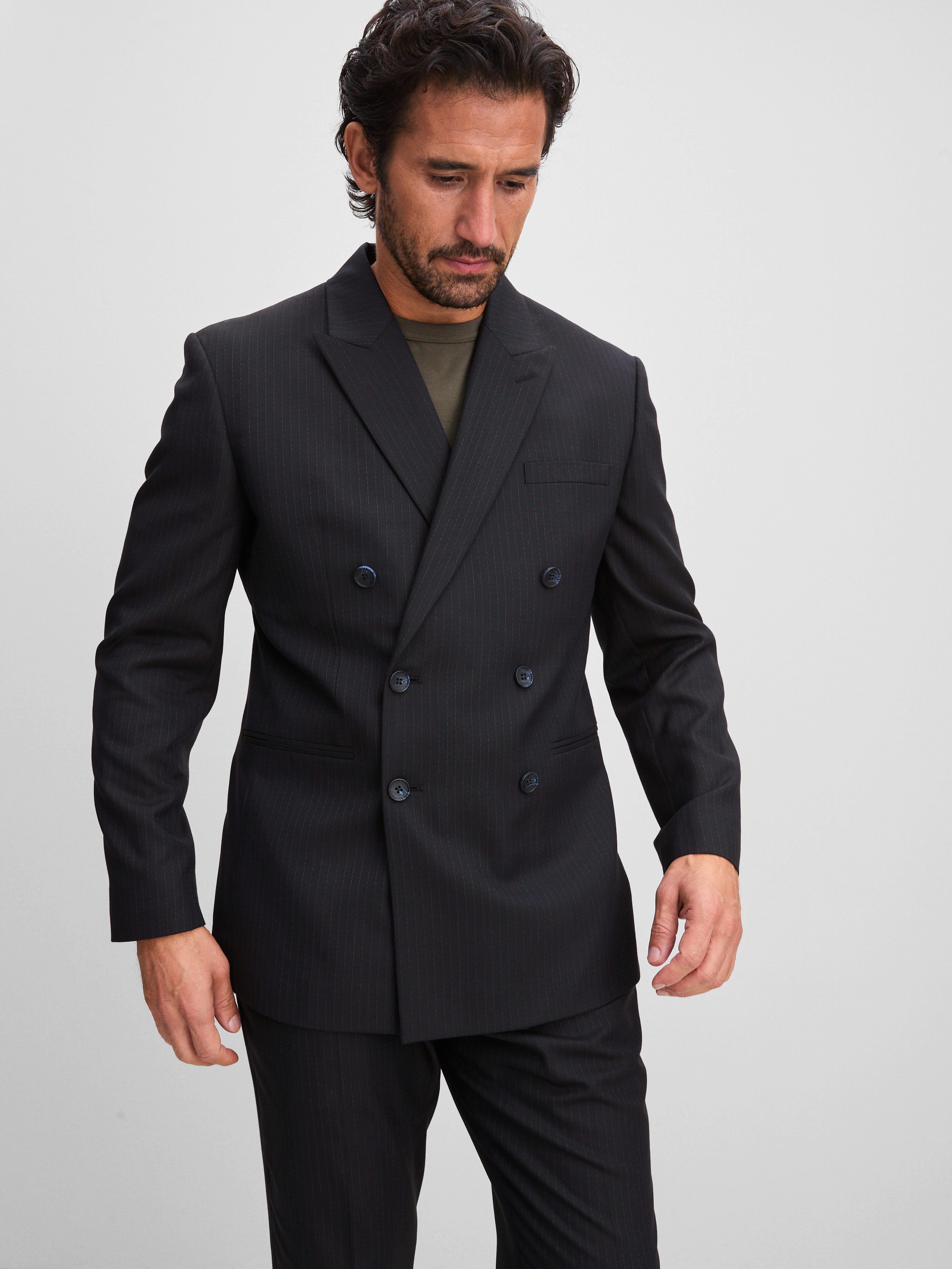 Mens Navy Double-Breasted Pinstripe Suit Jacket | Primark