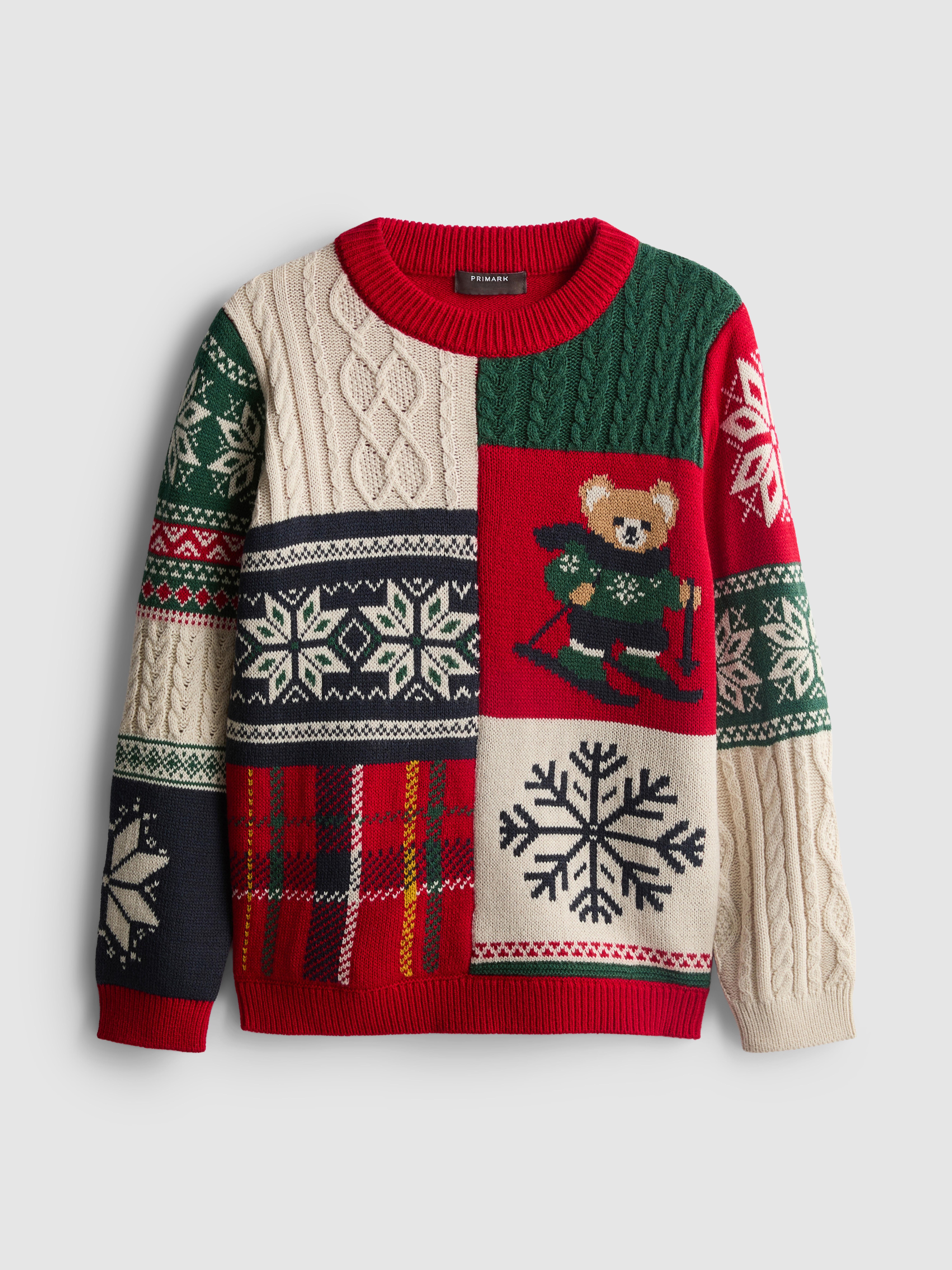 7-15yrs | Christmas Teddy Bear Patchwork Sweater