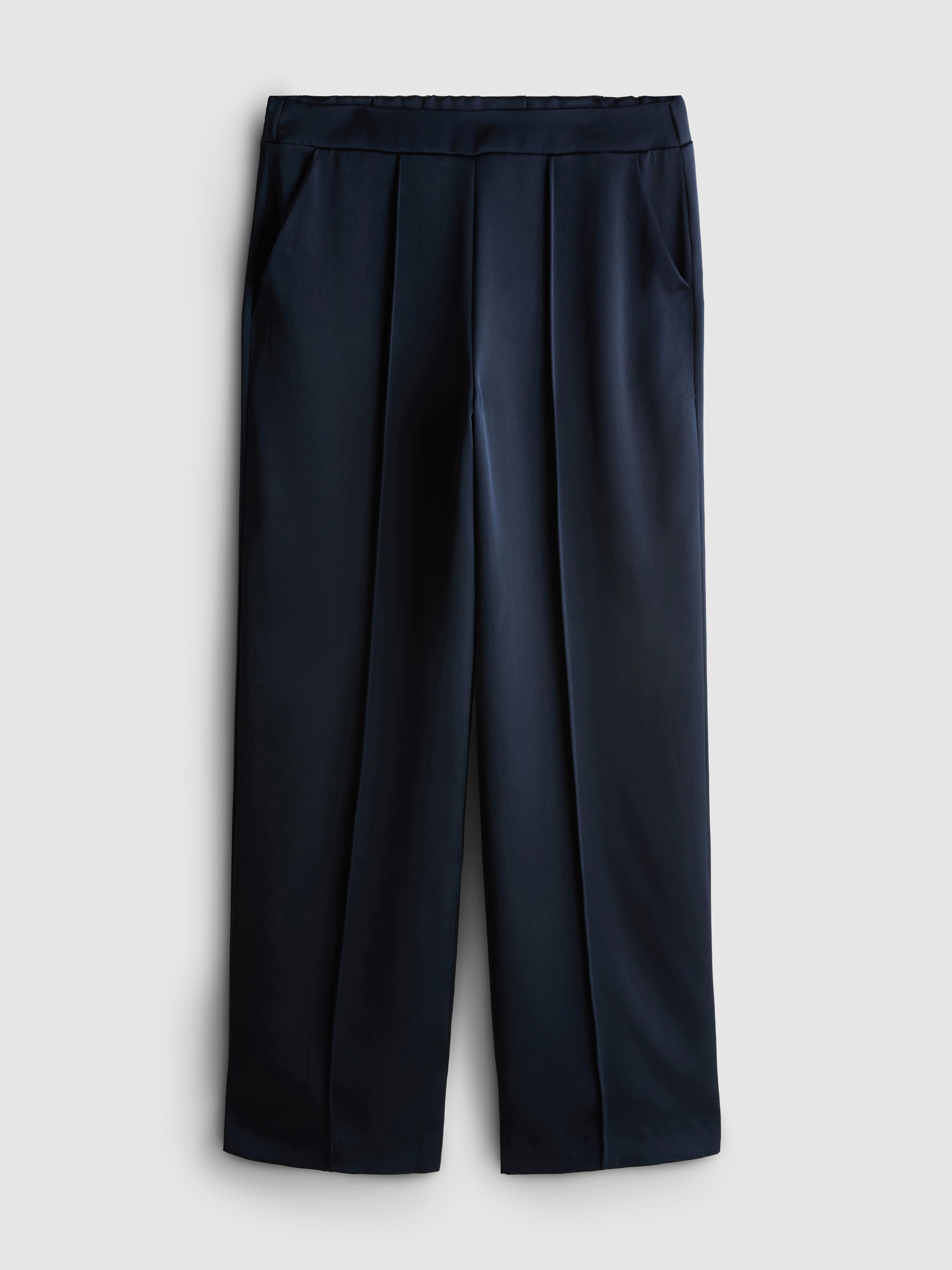 The Edit Satin Pleated Straight Leg Trousers