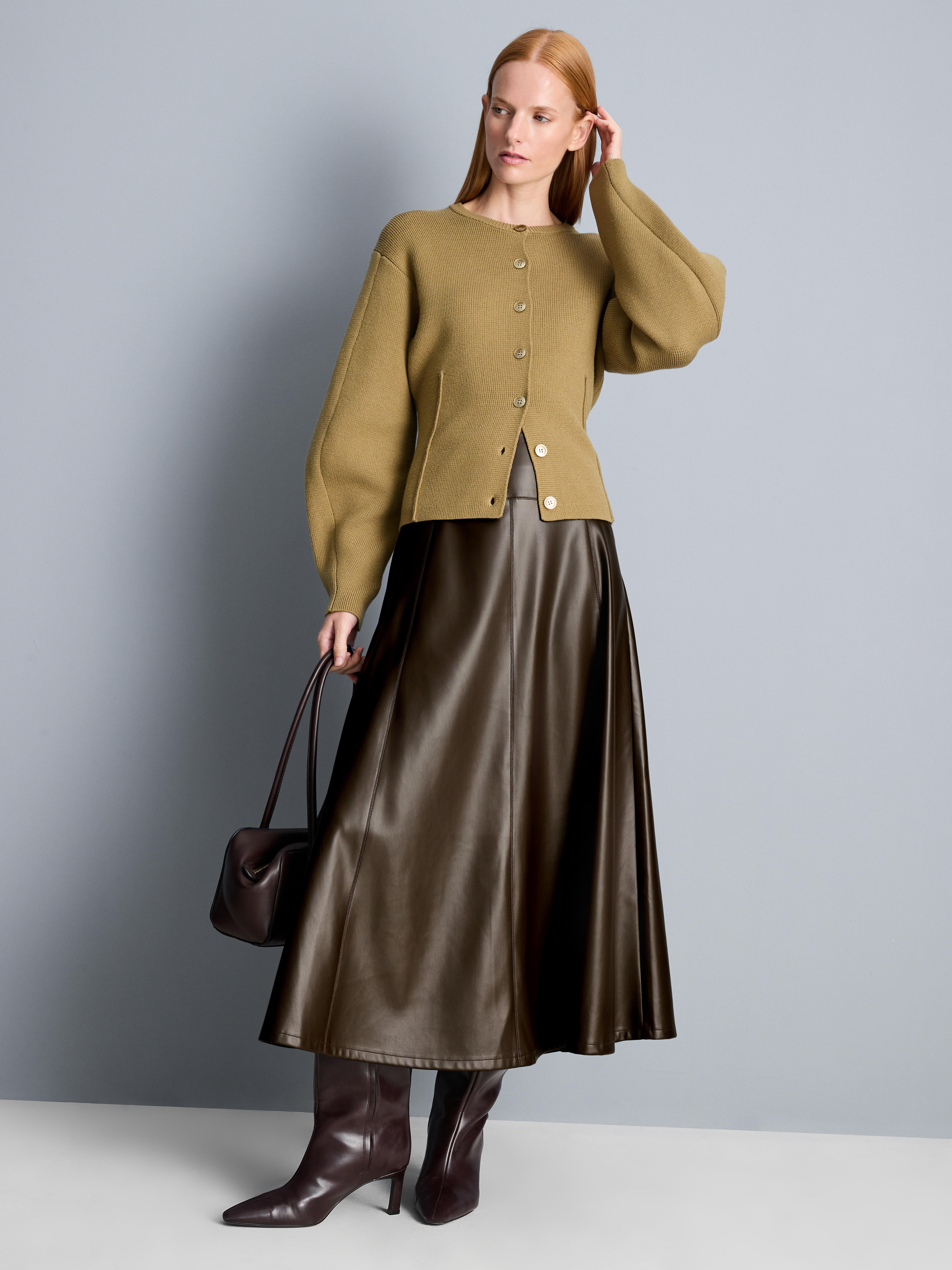 Faux Leather Circle Midi Skirt