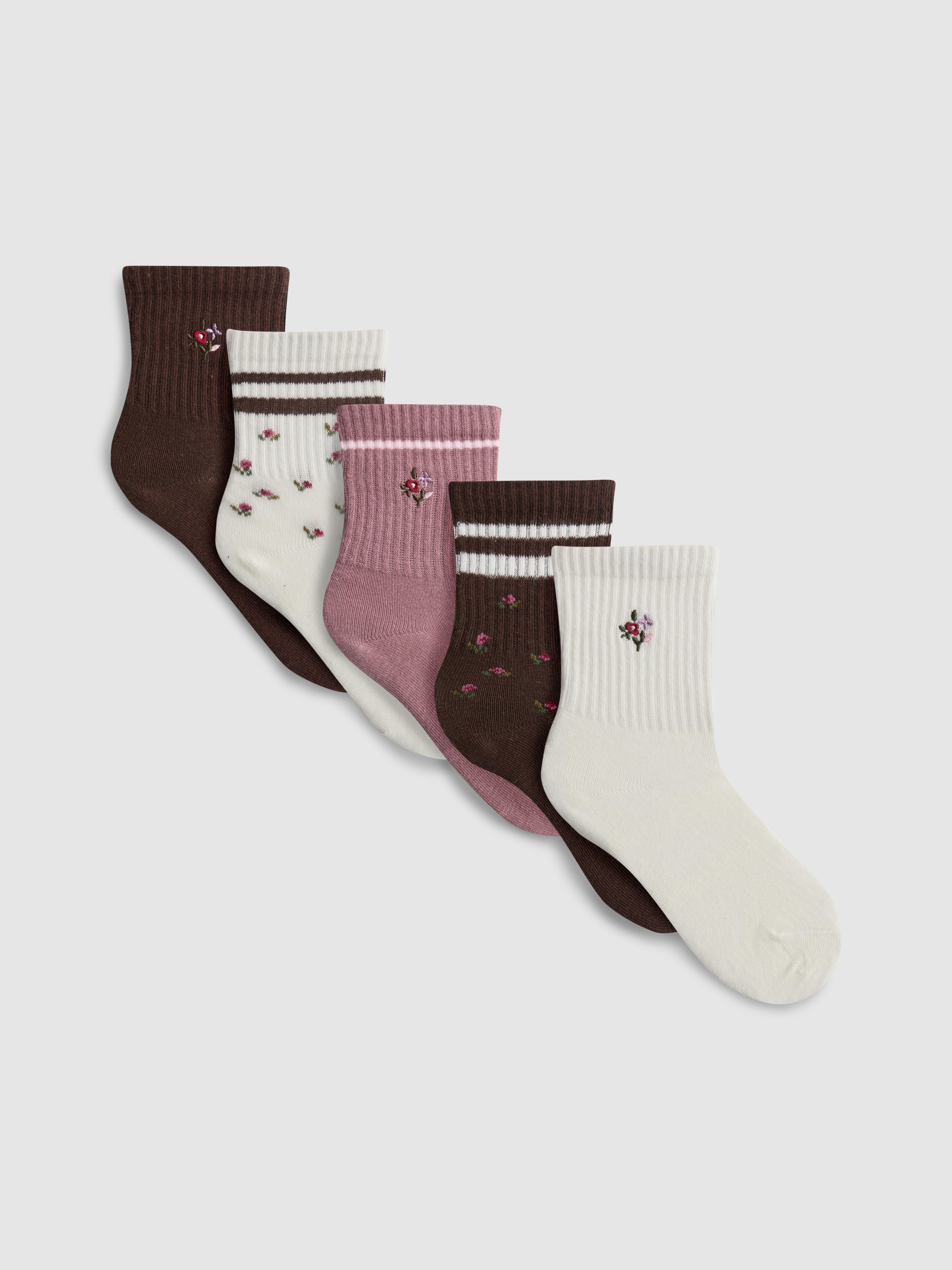 5pk Cotton-Rich Flower Ankle Socks