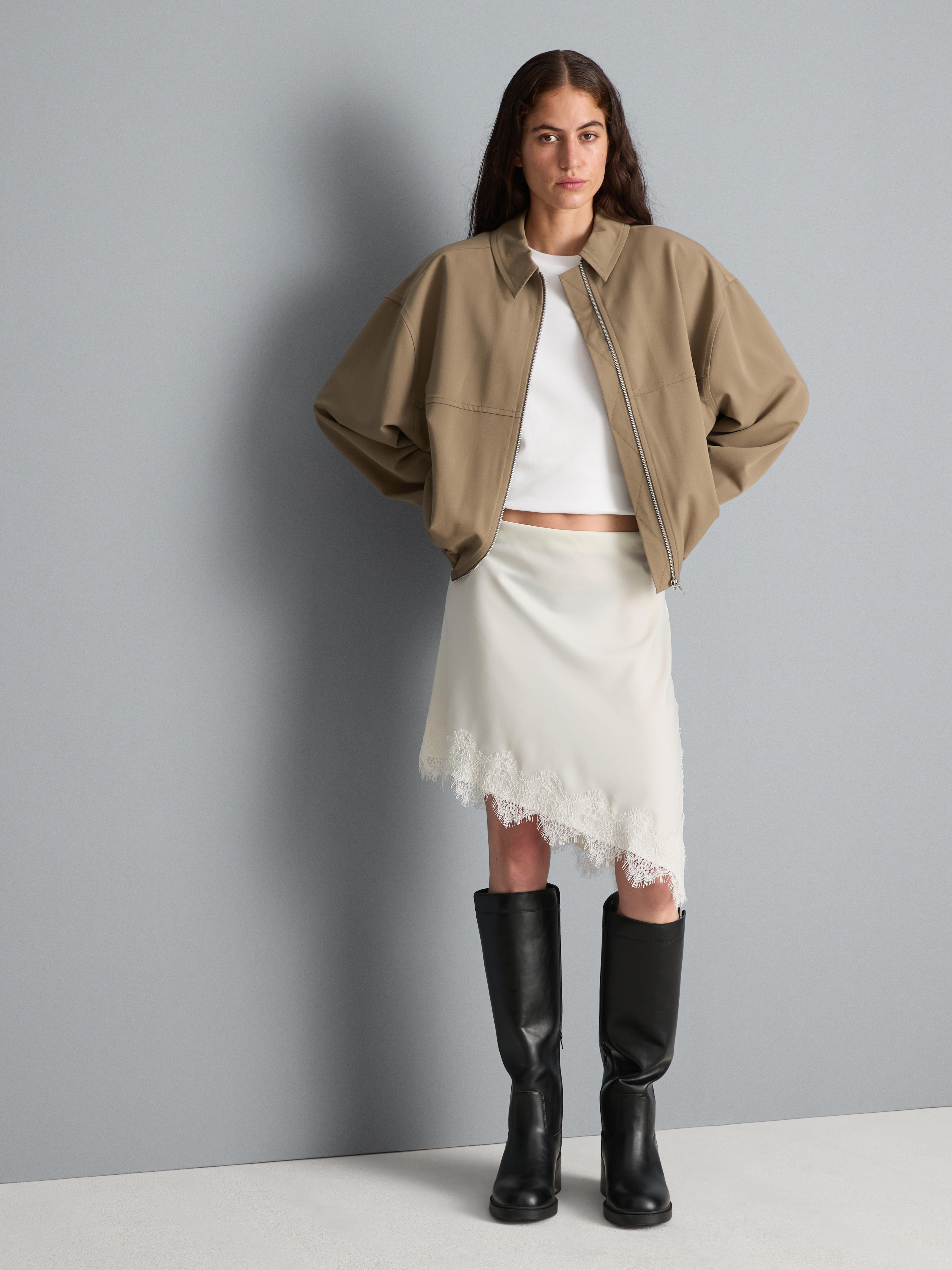 Satin Lace Asymmetric Mini Skirt