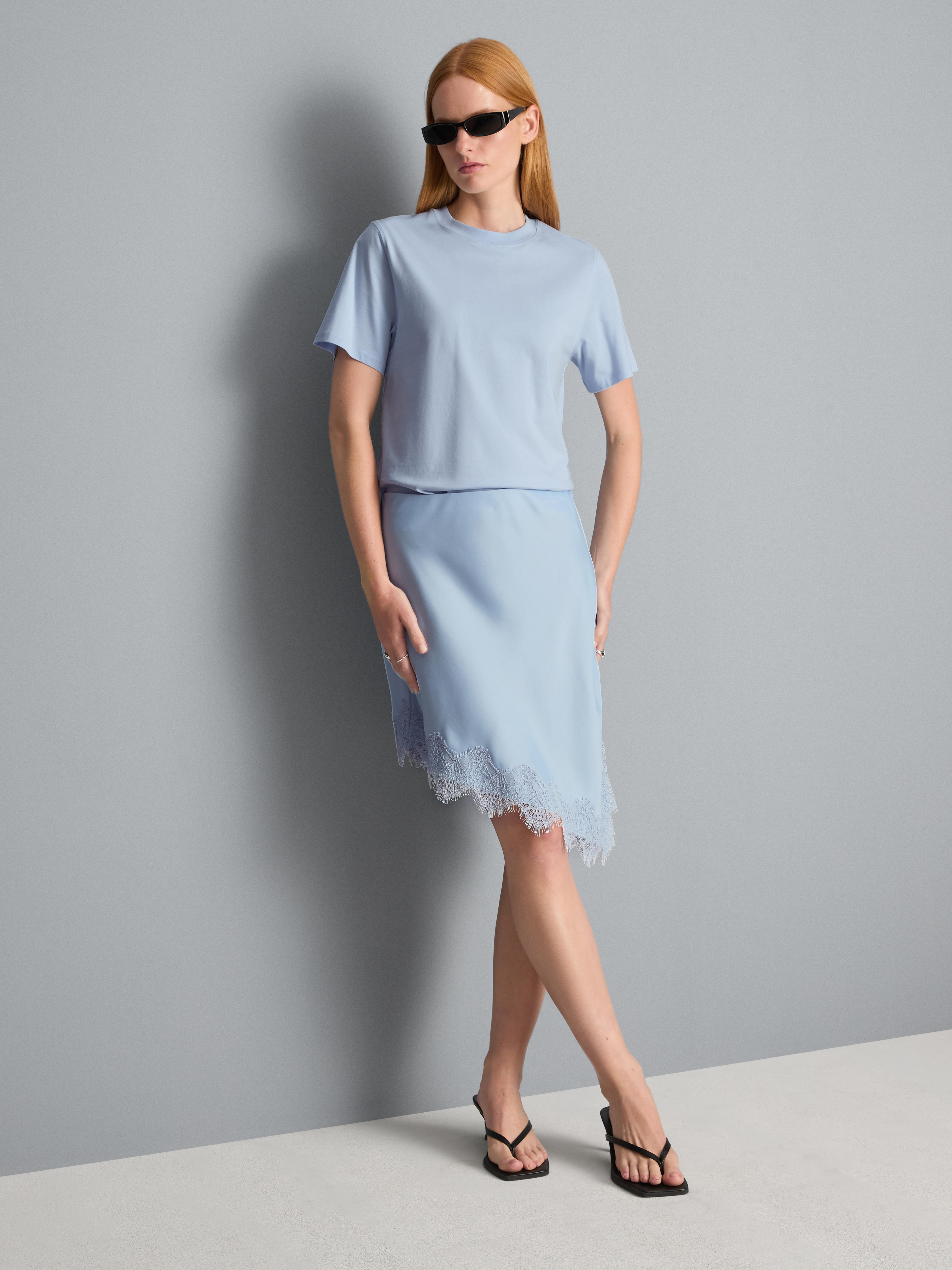Satin Lace Asymmetric Mini Skirt