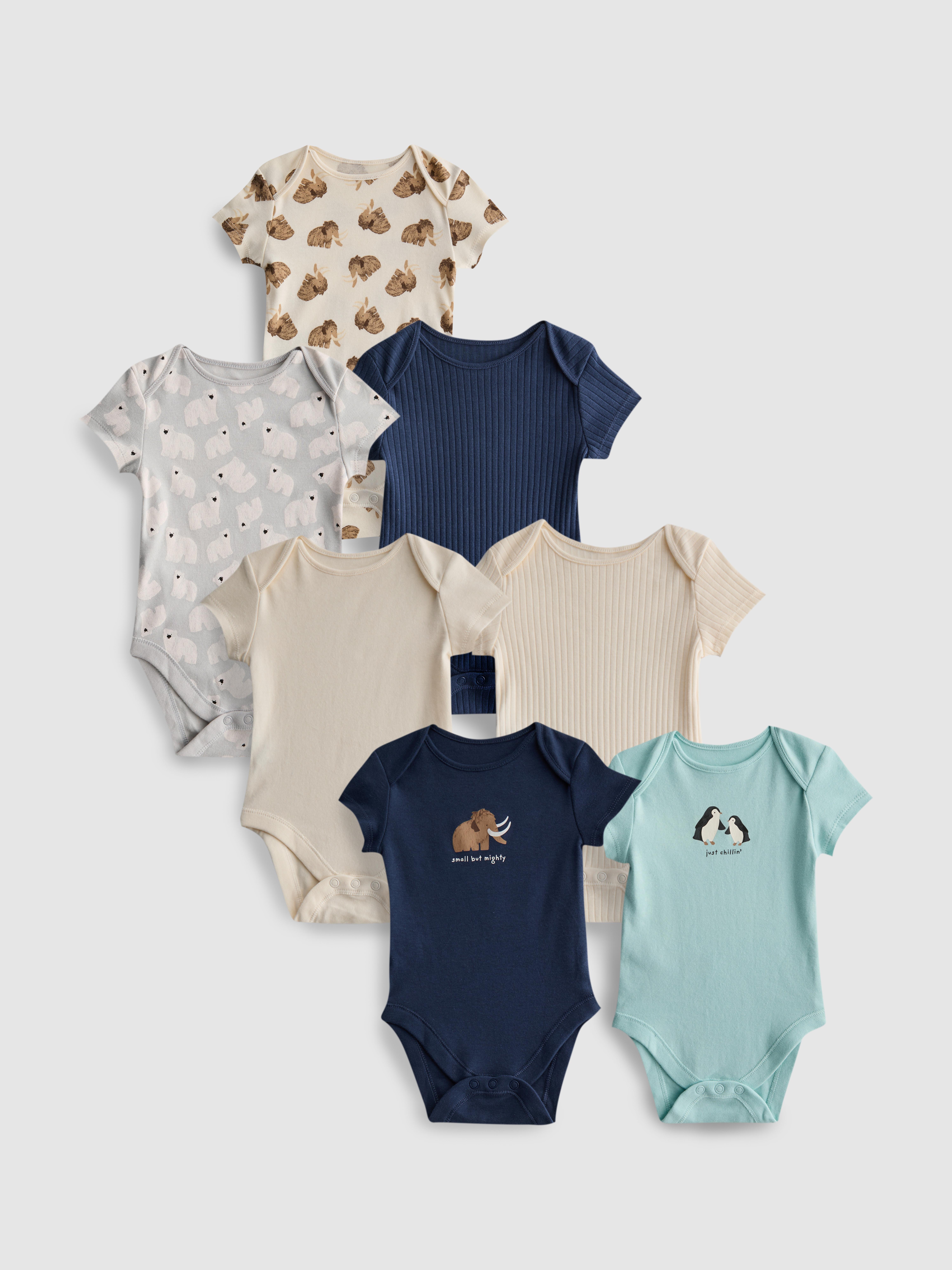 0-36mths | 7pk Pure Cotton Arctic Animal Graphic Short Sleeve Bodysuits