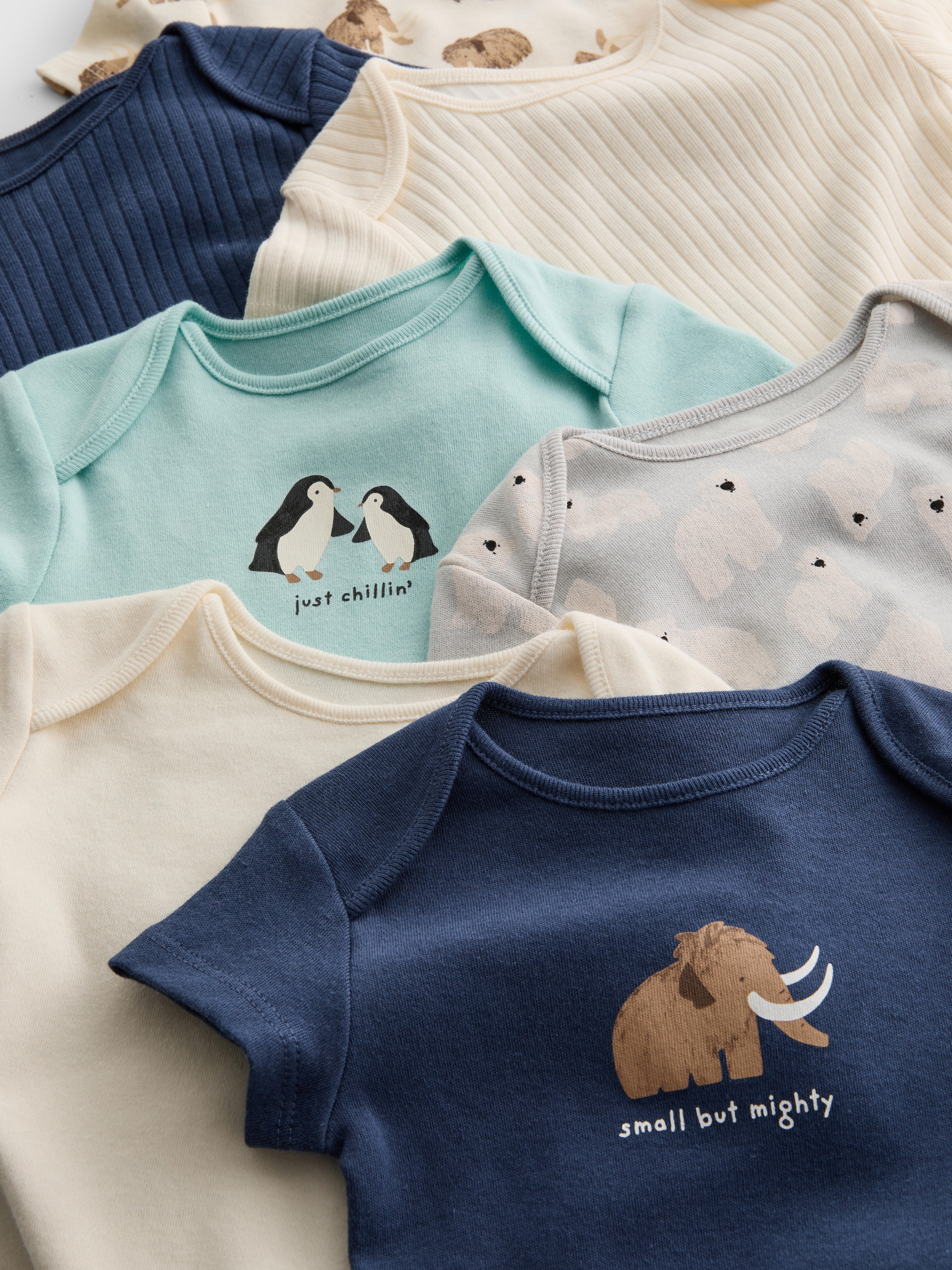 0-36mths | 7pk Pure Cotton Arctic Animal Graphic Short Sleeve Bodysuits