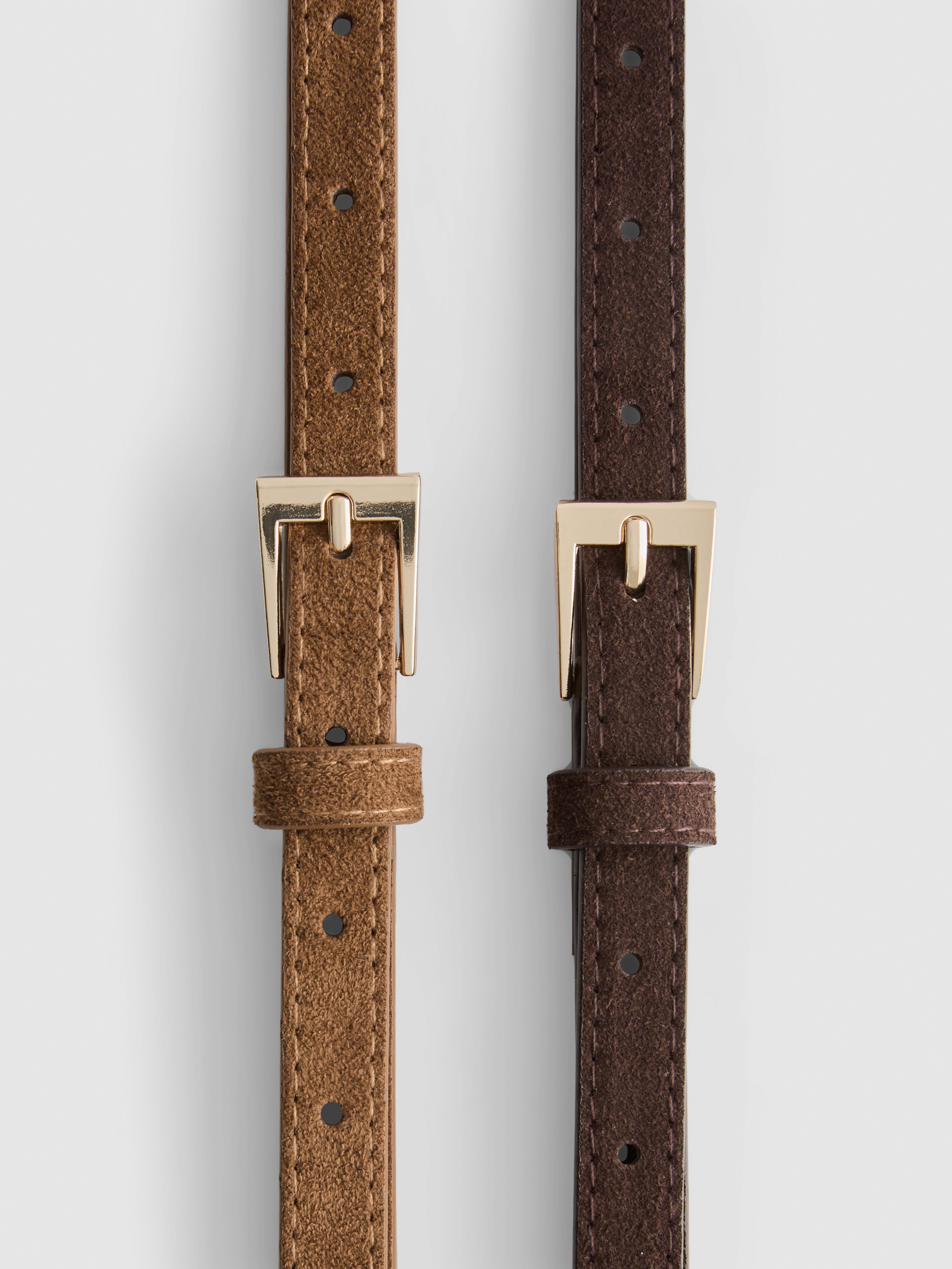 2pk Mixed Texture Skinny Belts