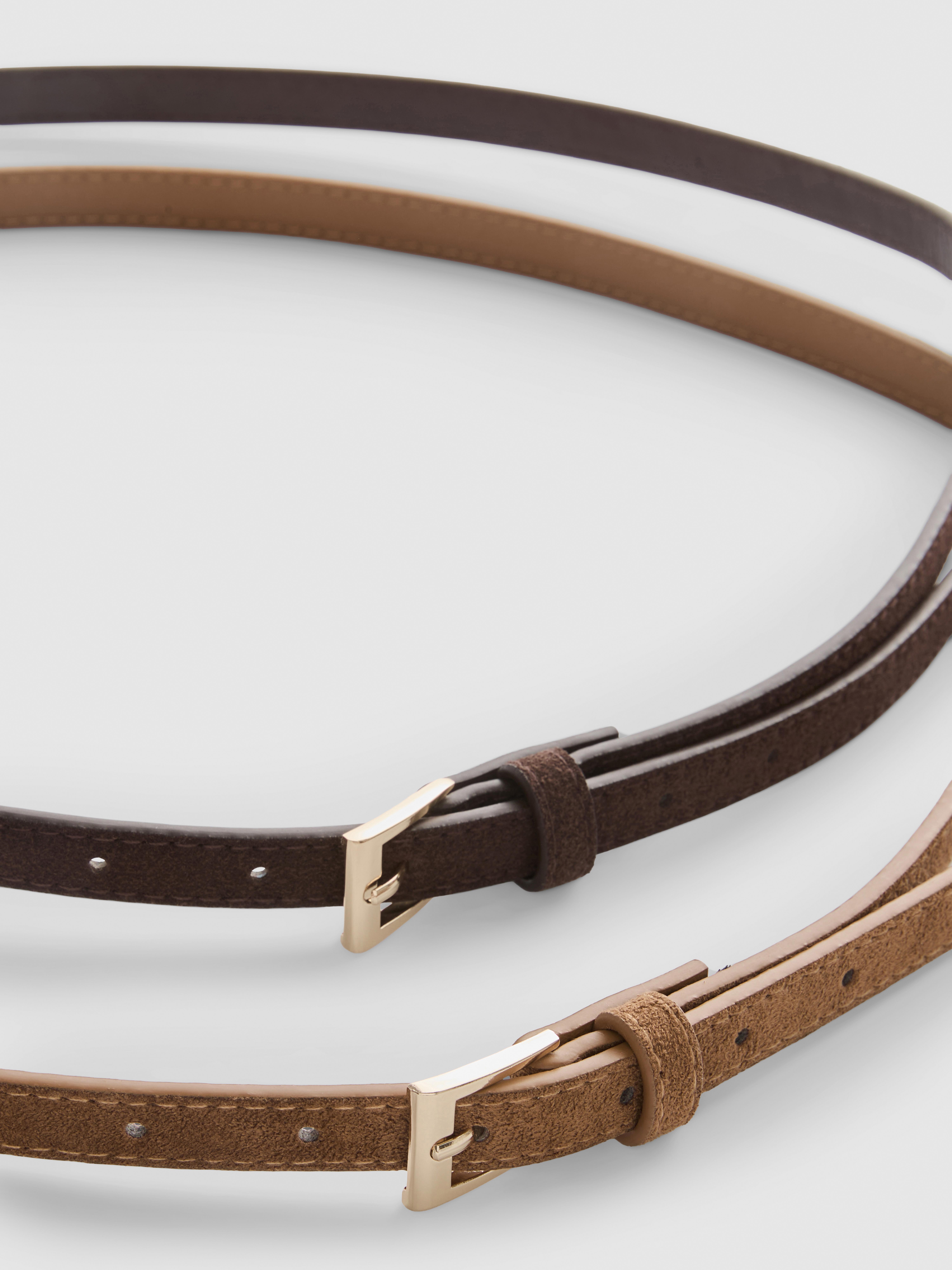2pk Mixed Texture Skinny Belts