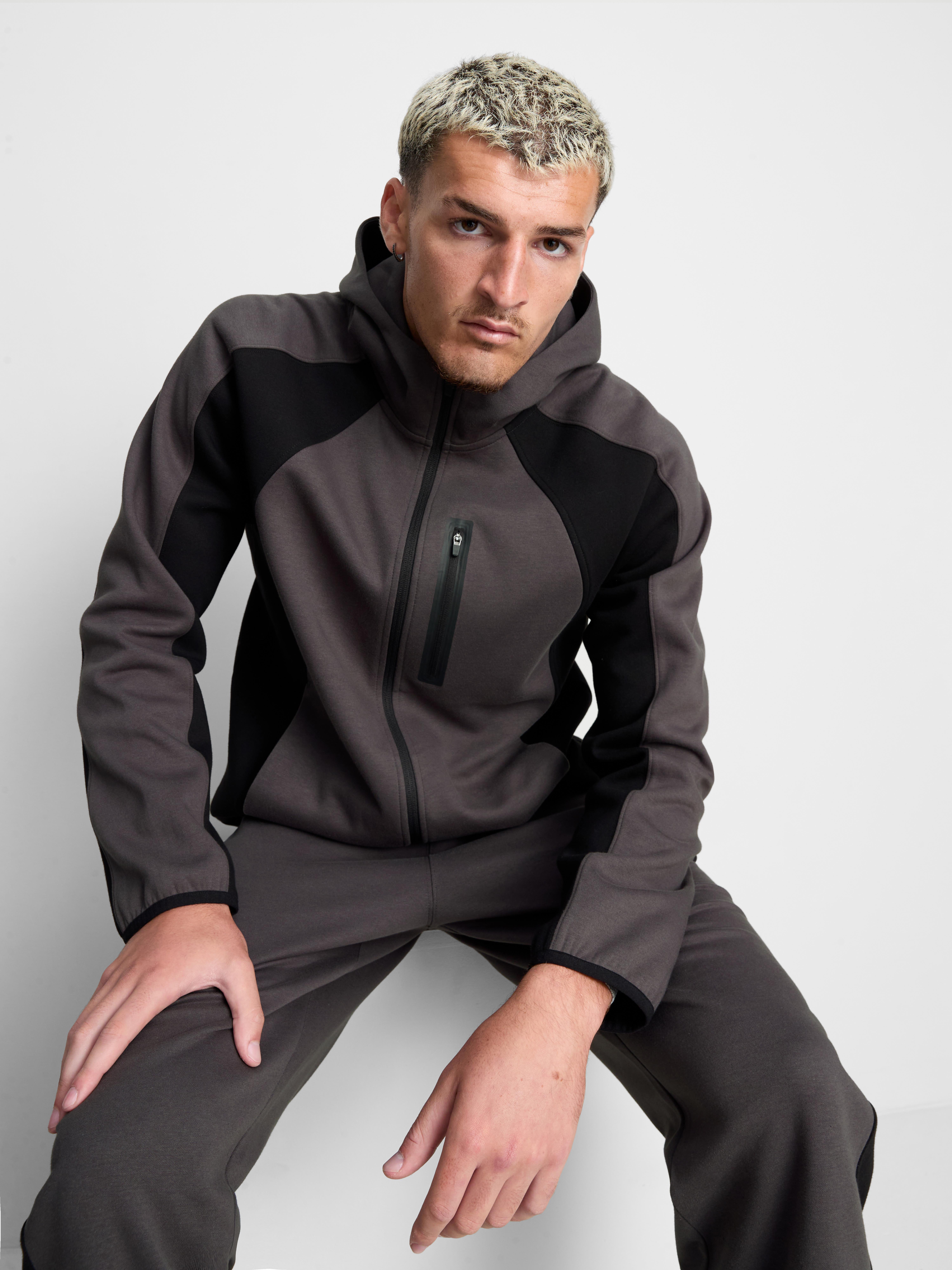 Men's Charcoal Colorblock Zip Hoodie | Primark