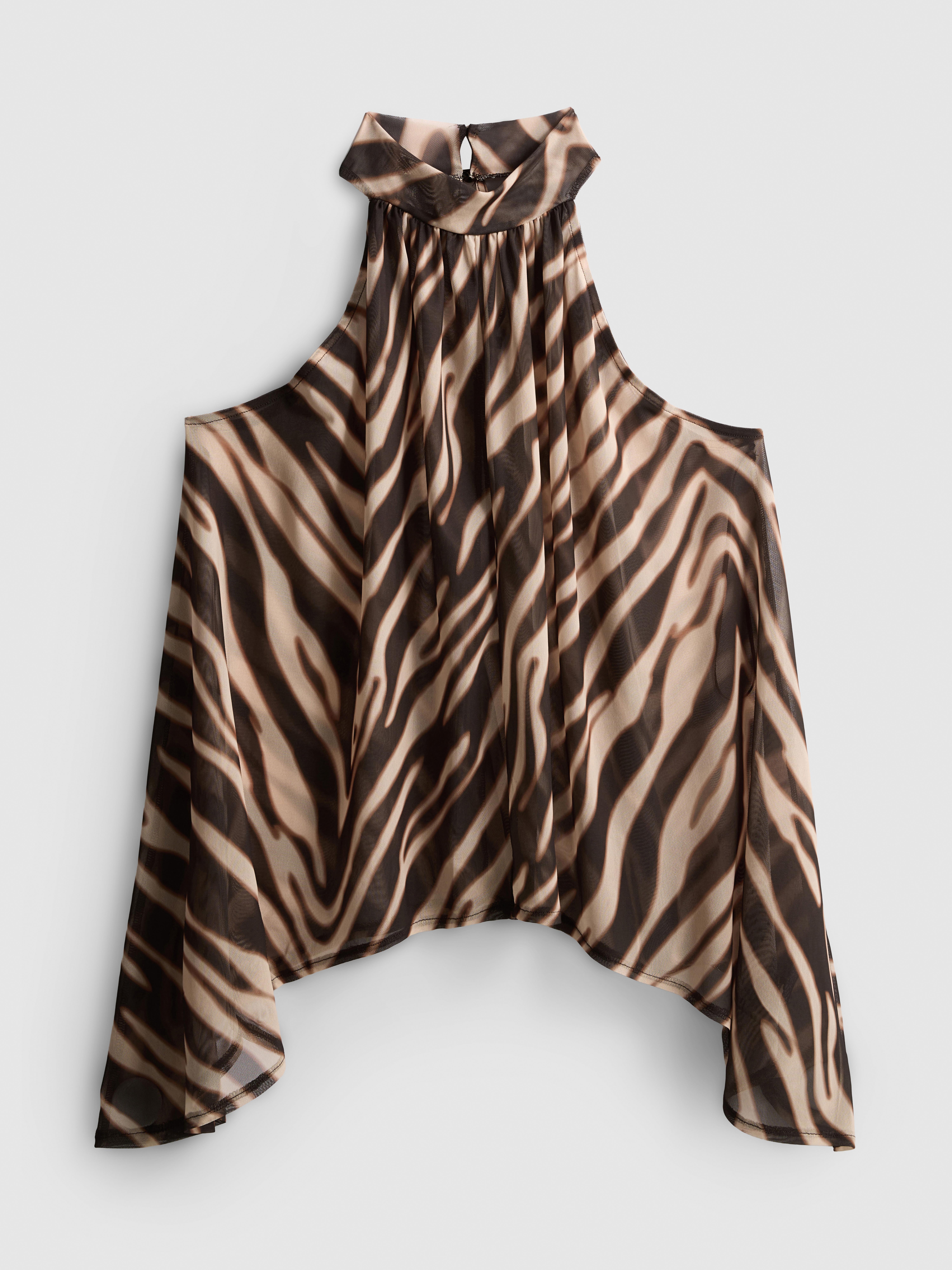 Top de malla con escote halter y estampado animal