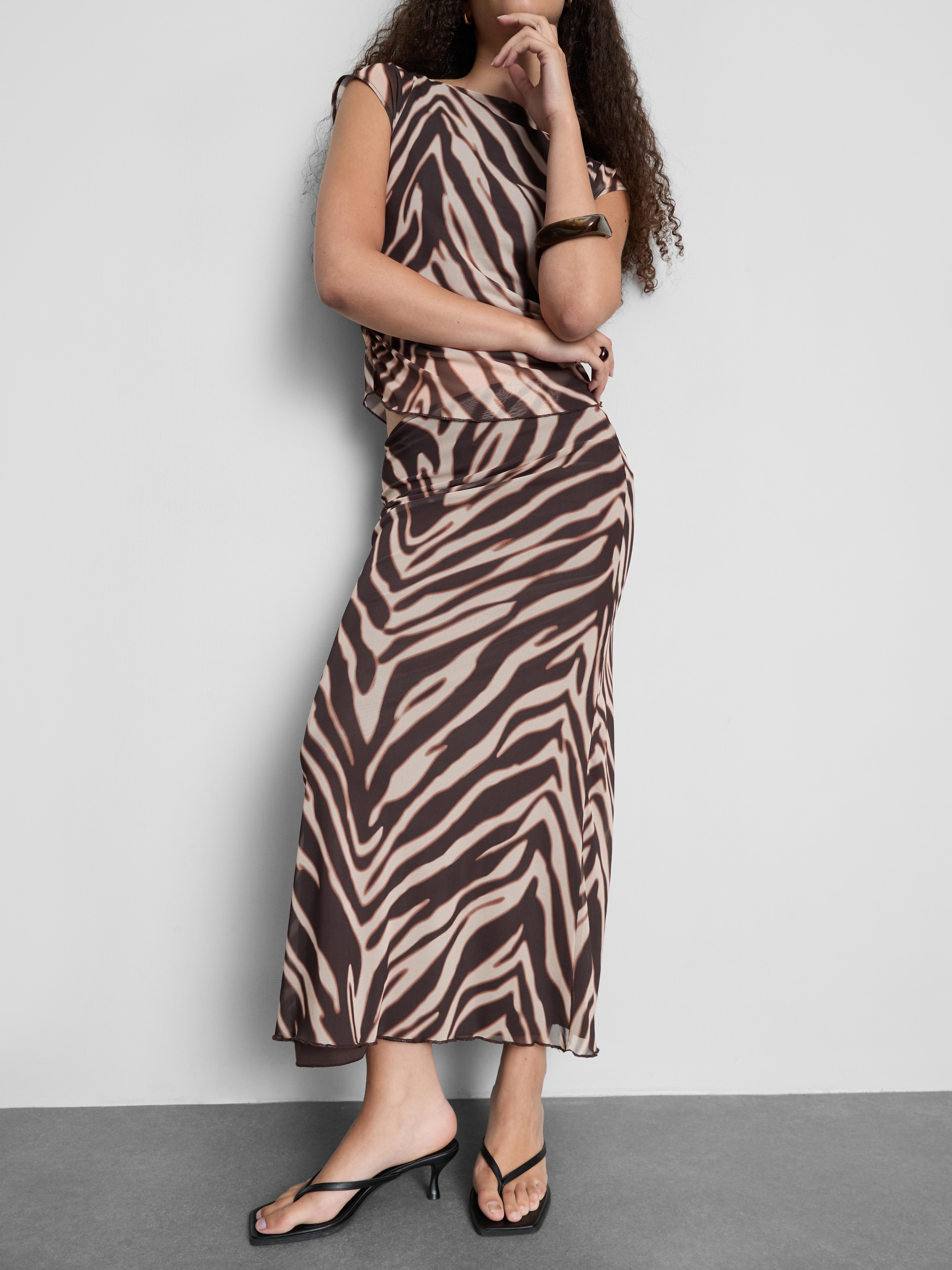 Animal Print Mesh Maxi Skirt