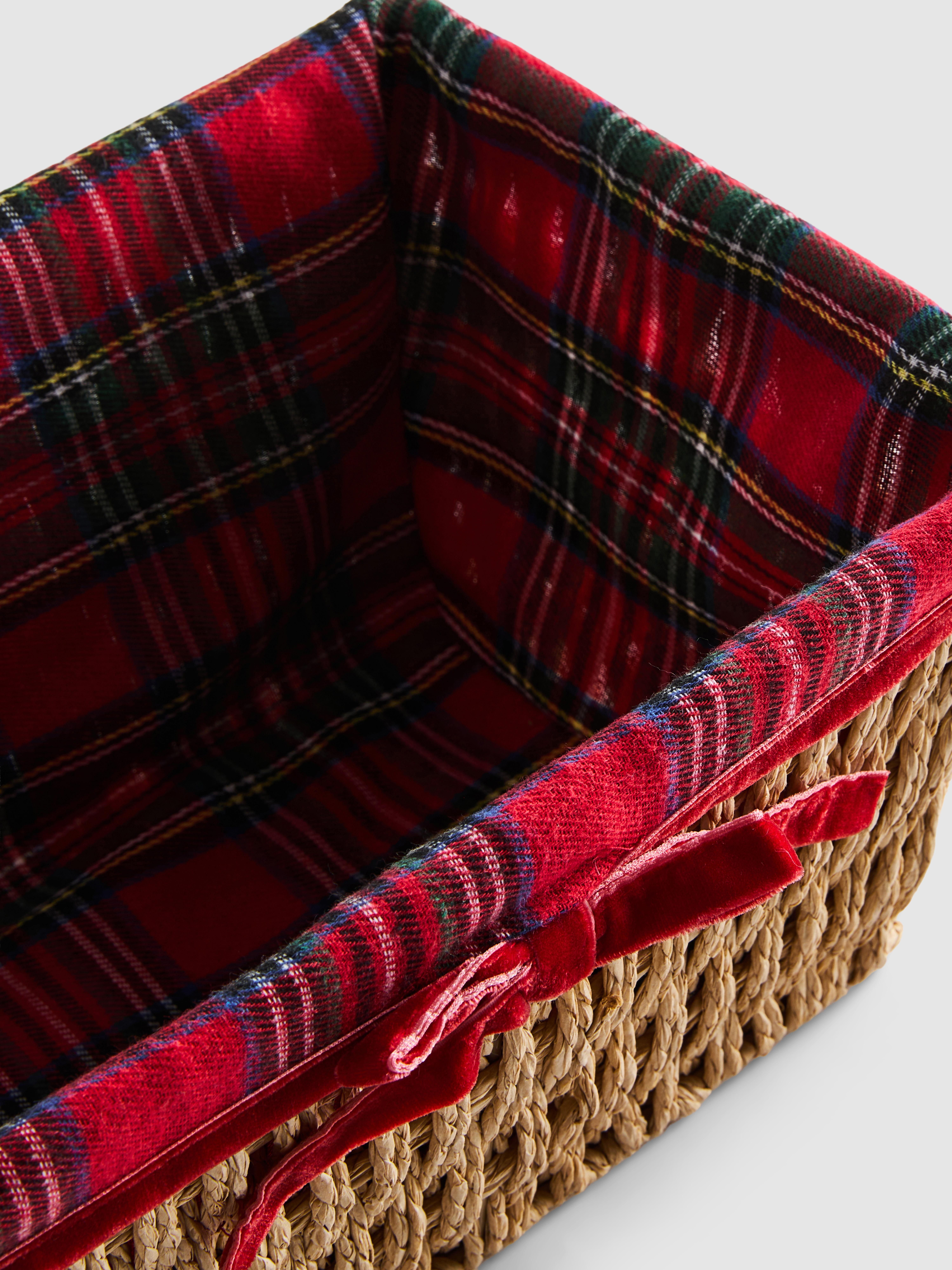 Red Christmas Tartan Lined Woven Storage Basket | Primark