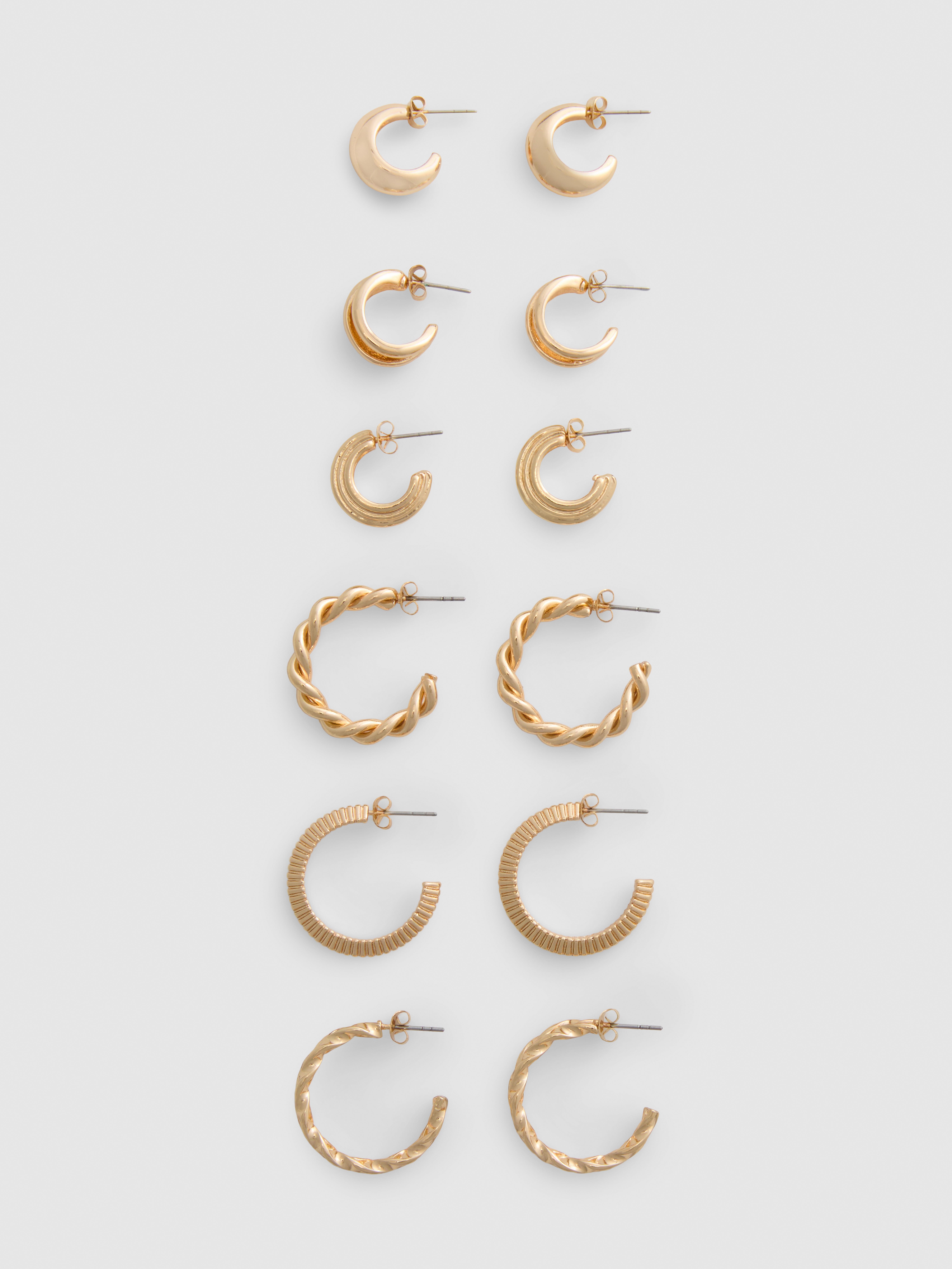 6pk Textured Hoop Earrings