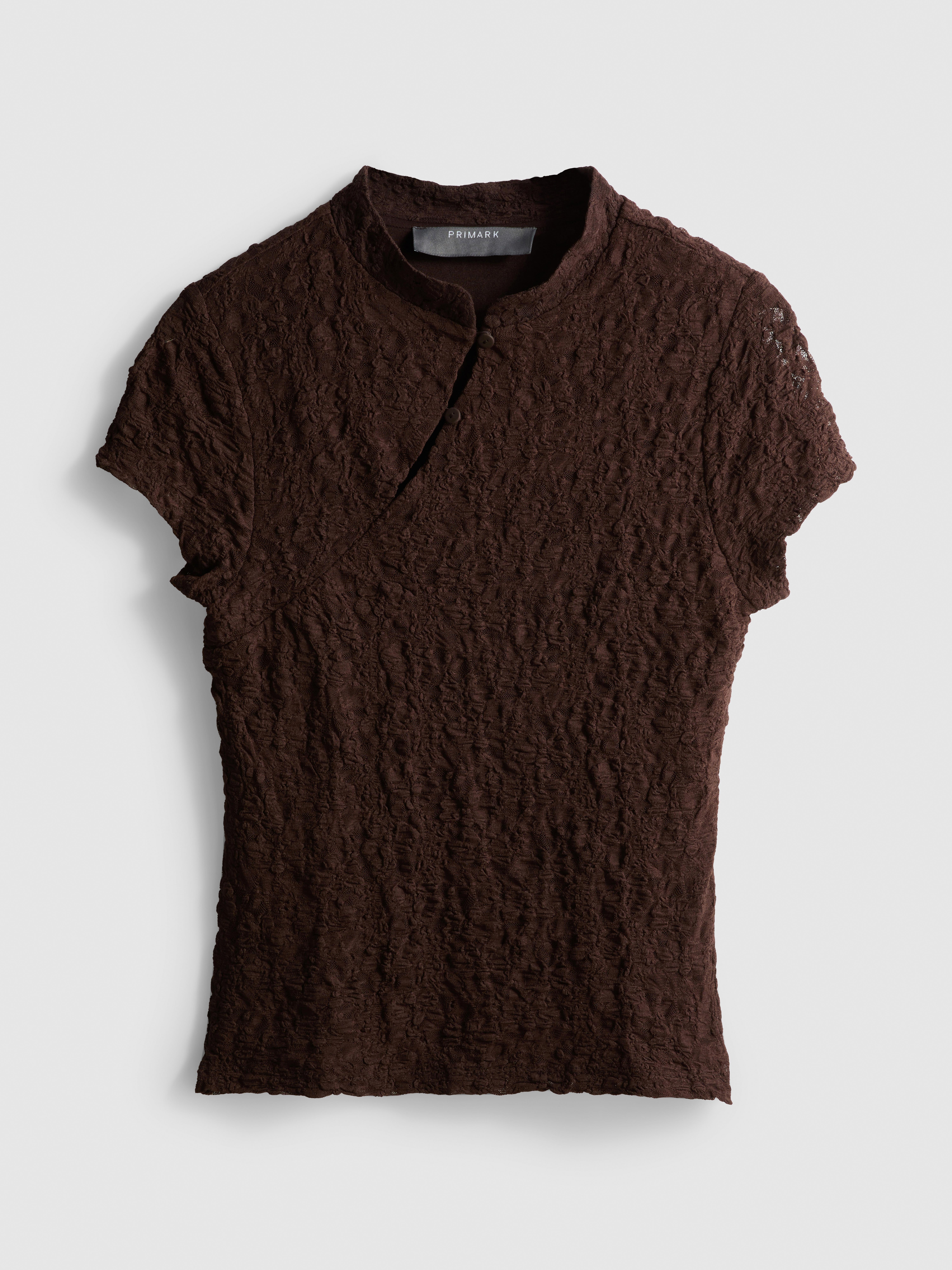 Textured High Collar Top