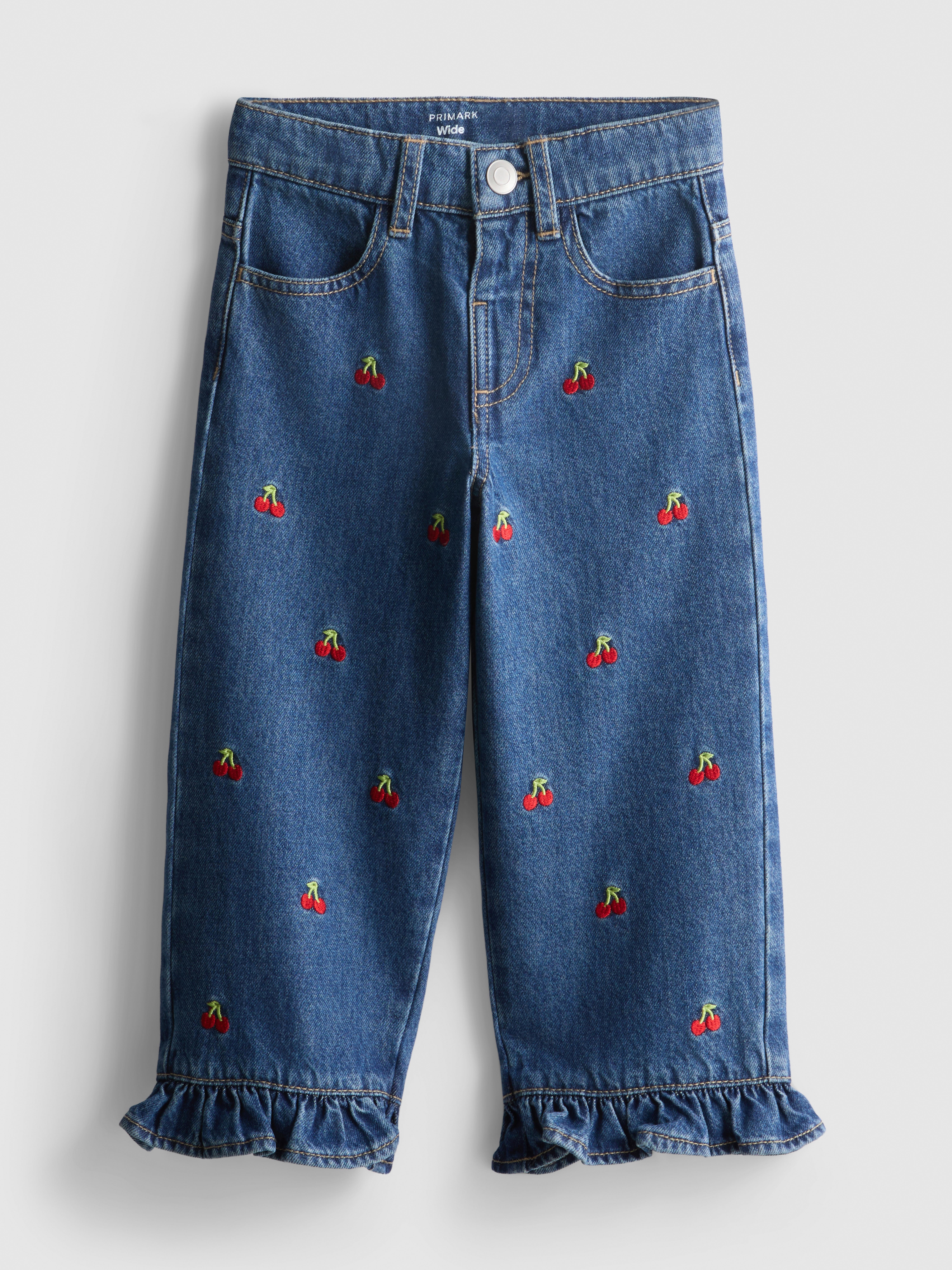 Girls Mid Blue 1-9yrs | Pure Cotton Ruffle Hem Wide Leg Jeans | Primark