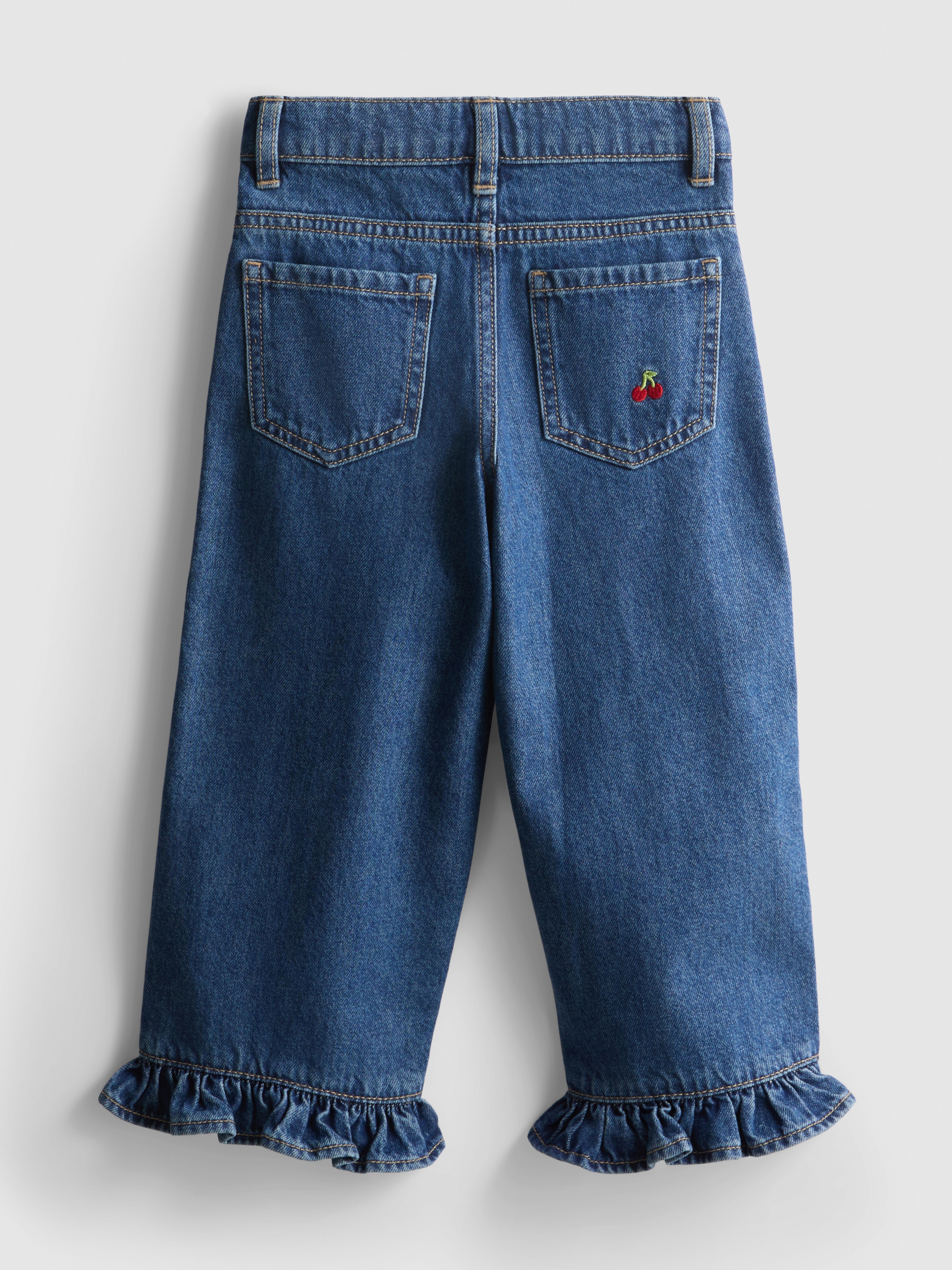 Girls Mid Blue 1-9yrs | Pure Cotton Ruffle Hem Wide Leg Jeans | Primark