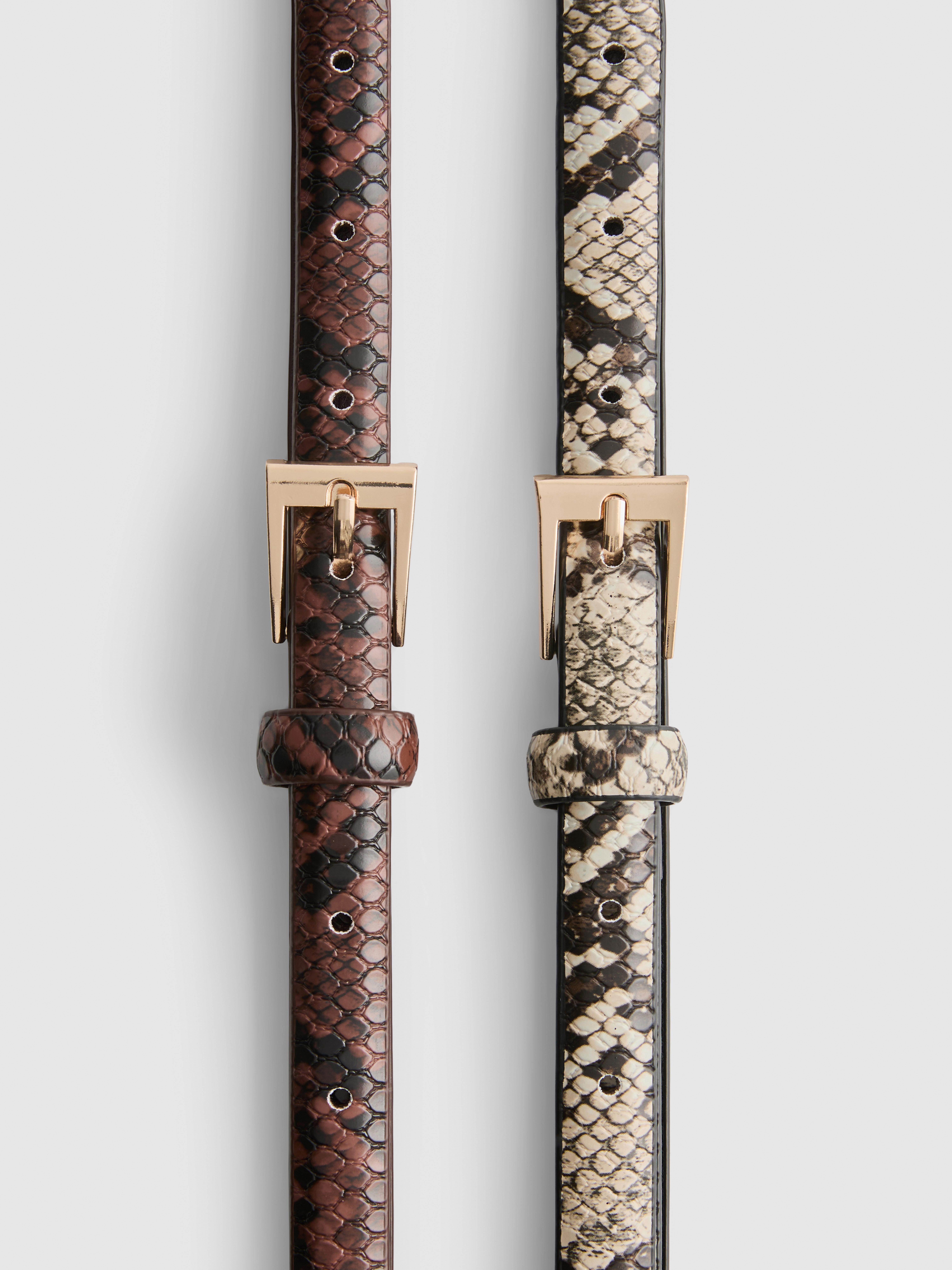 2pk Snake-Effect Skinny Belts