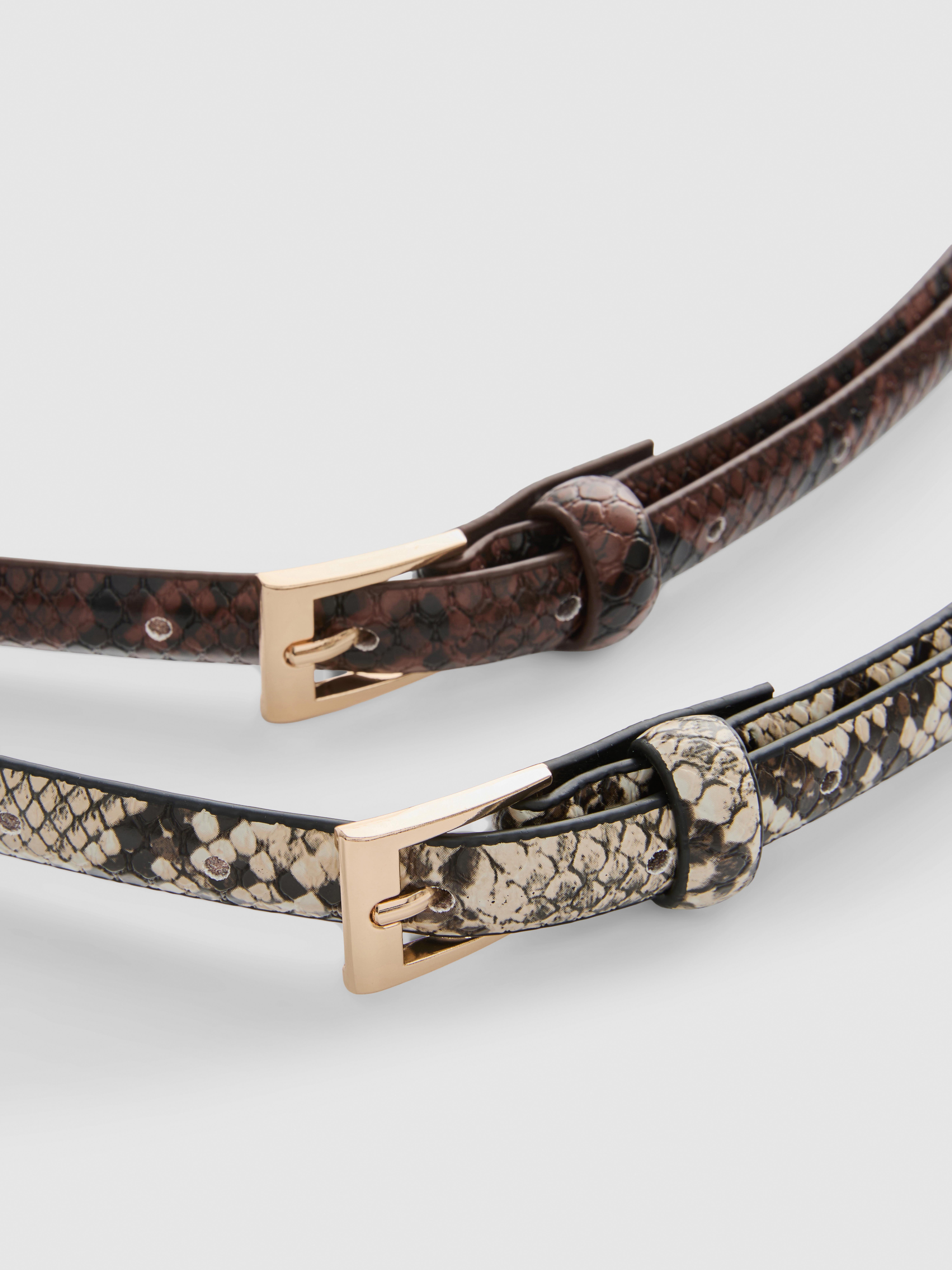 2pk Snake-Effect Skinny Belts