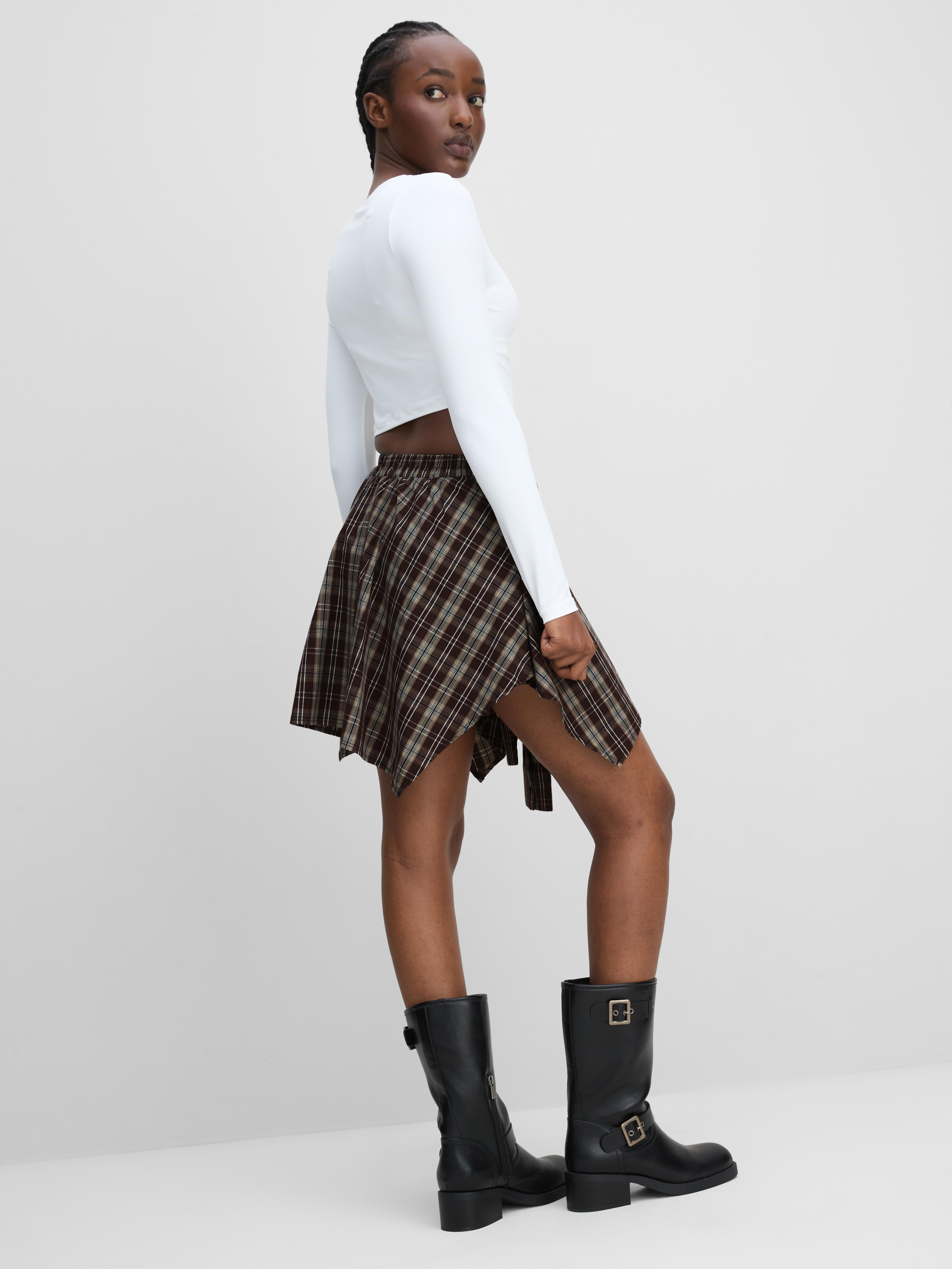 The Primark Scene | Asymmetric Tie Detail Check Mini Skirt
