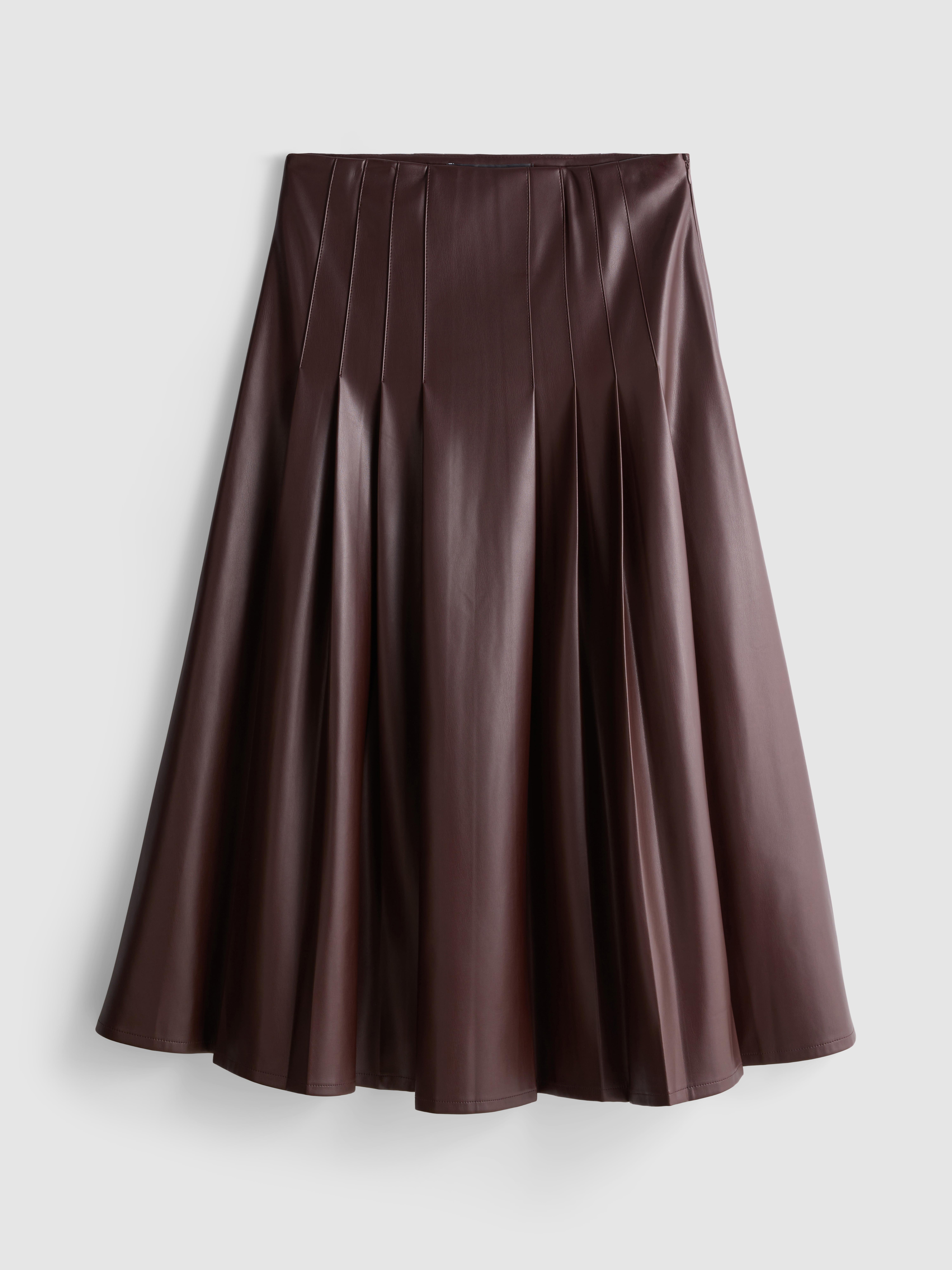 Faux Leather Pleated Midi Skirt