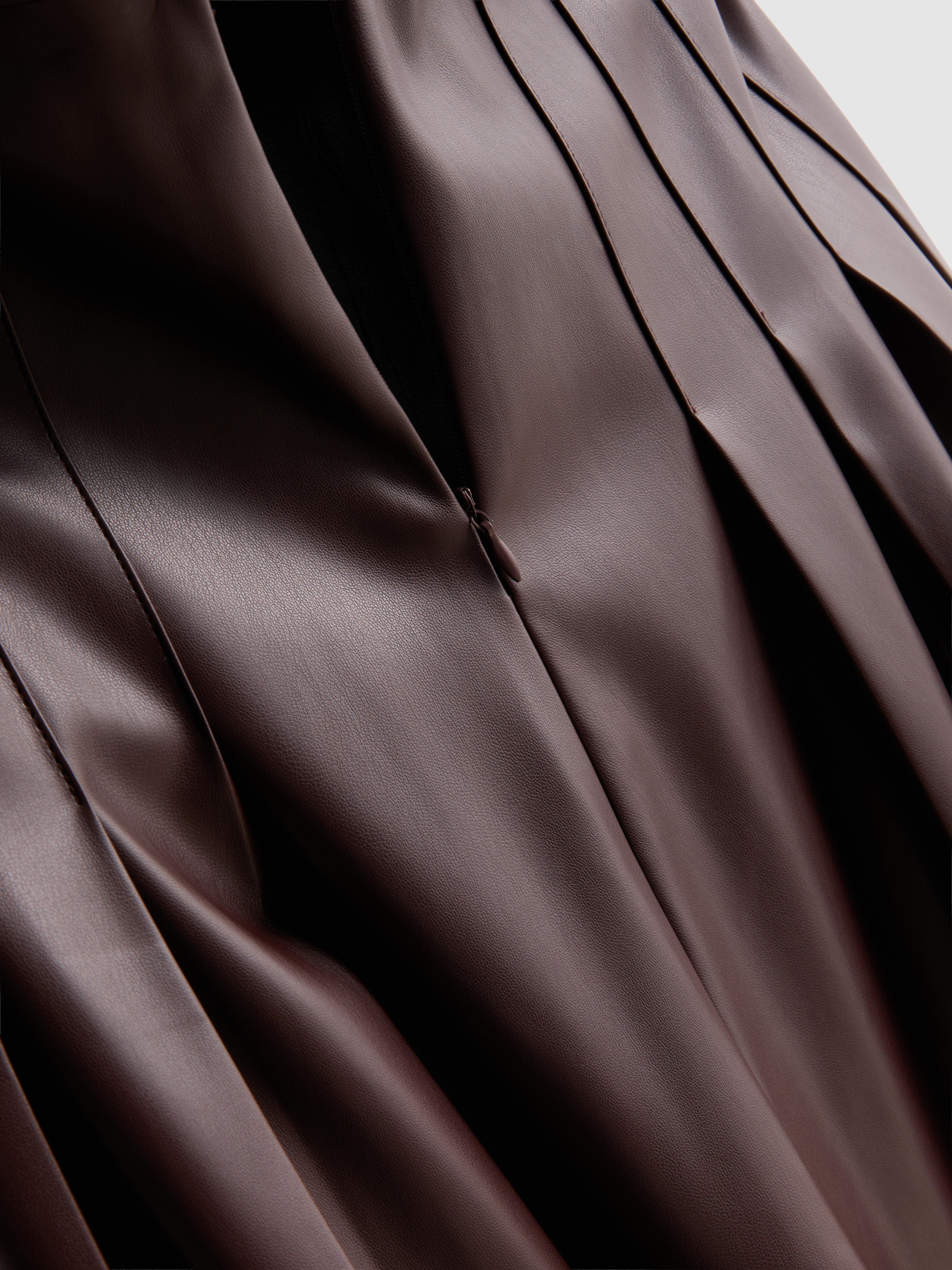 Faux Leather Pleated Midi Skirt