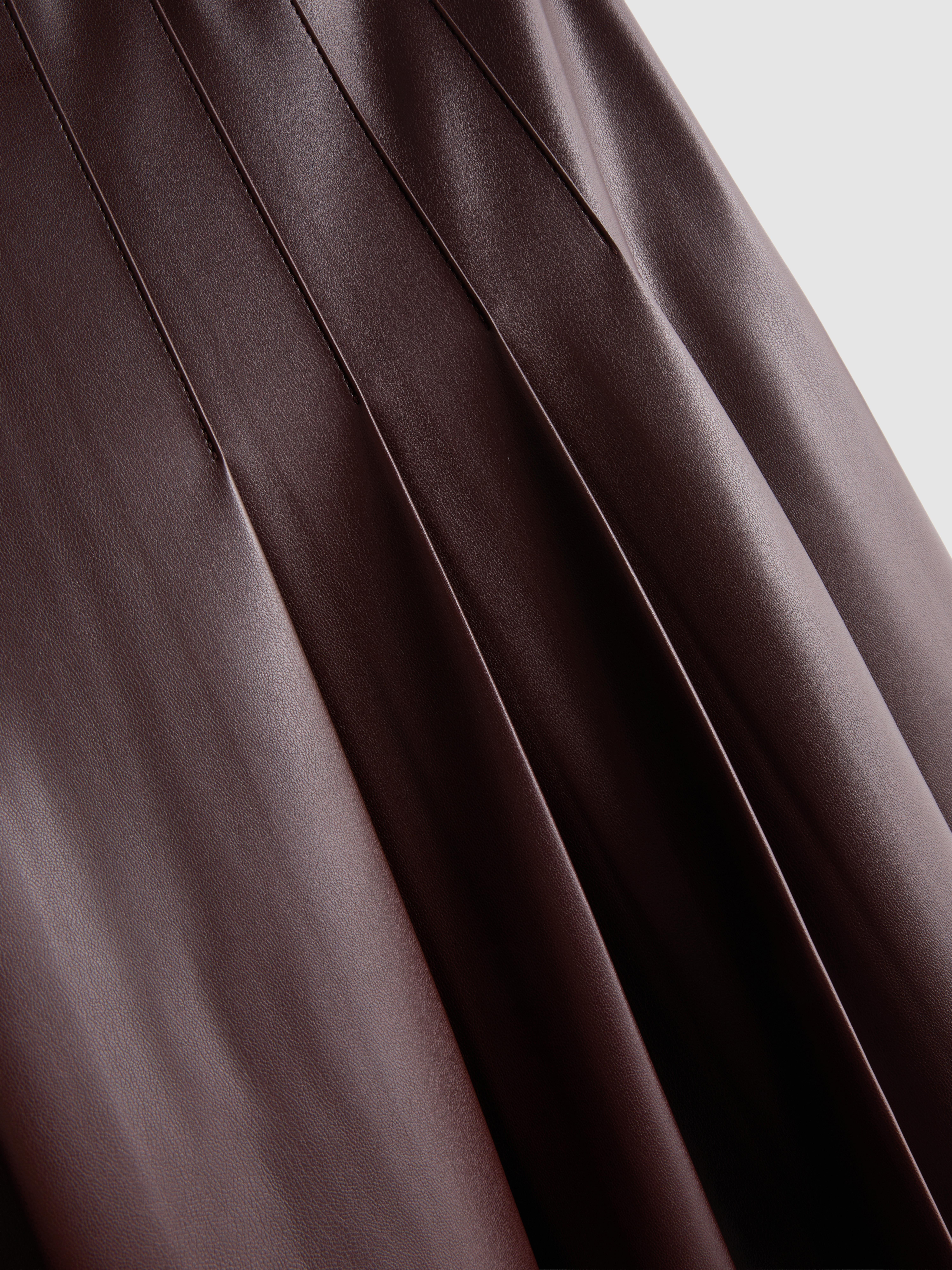 Faux Leather Pleated Midi Skirt