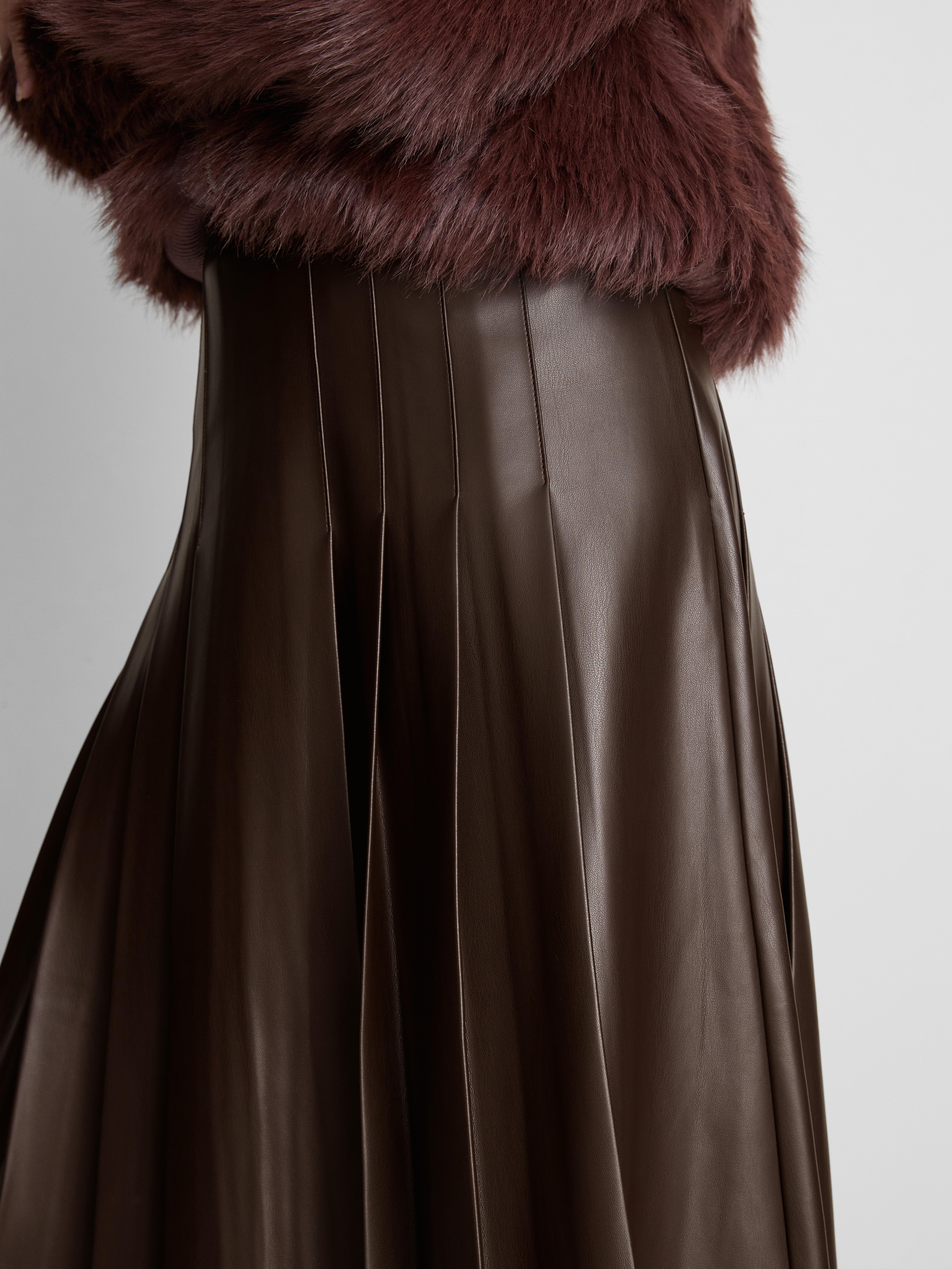 Faux Leather Pleated Midi Skirt