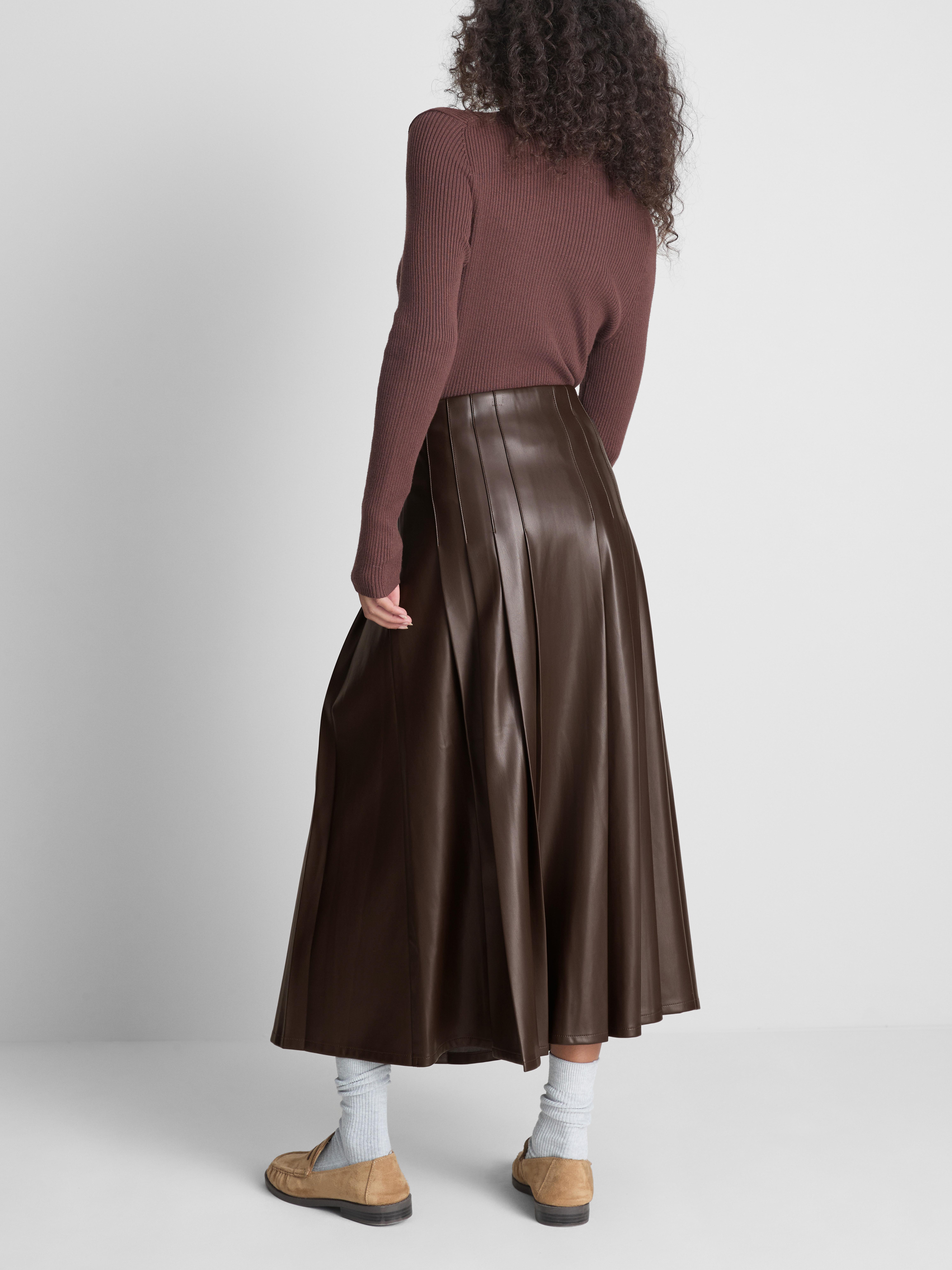 Faux Leather Pleated Midi Skirt