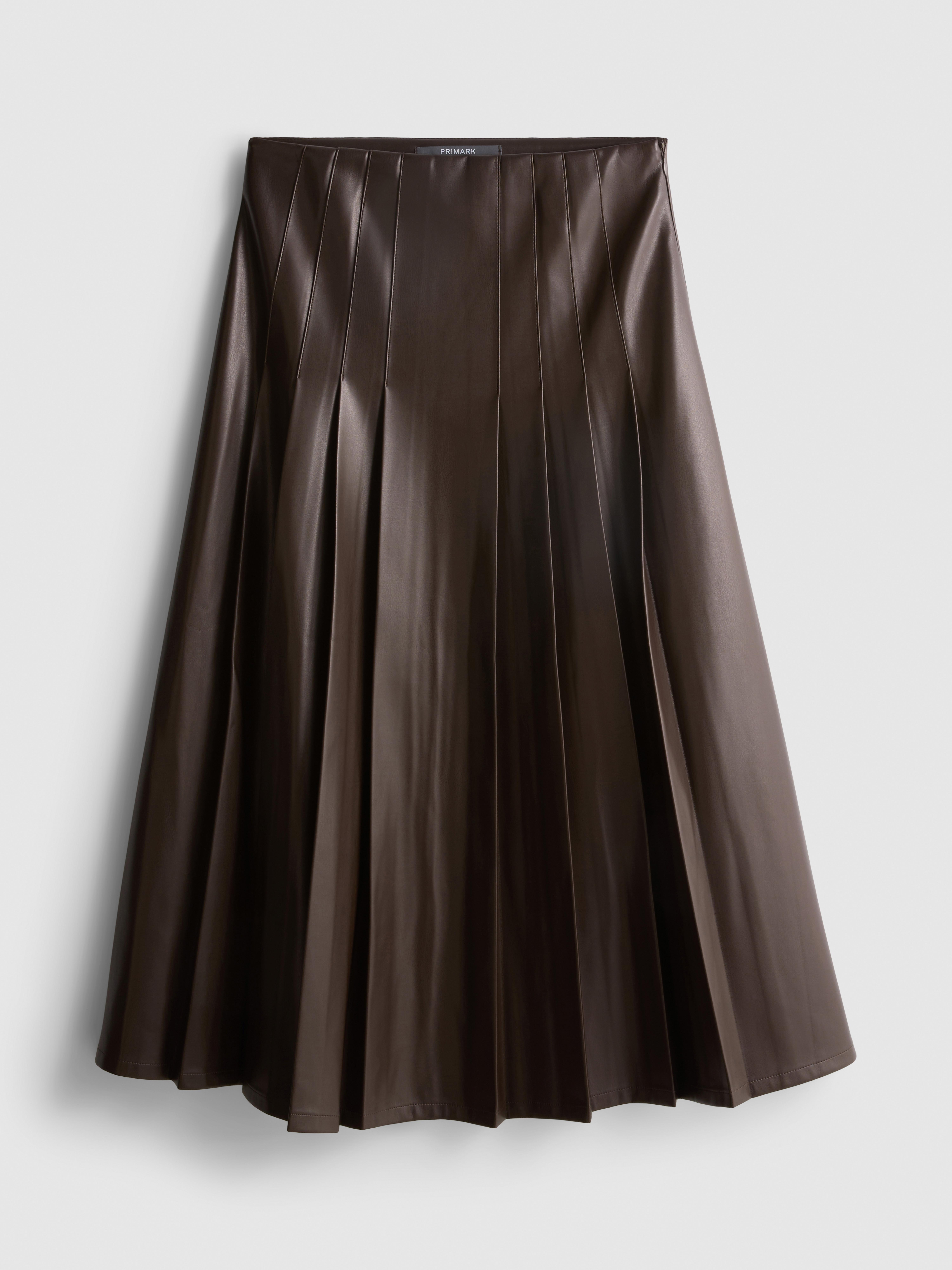 Faux Leather Pleated Midi Skirt