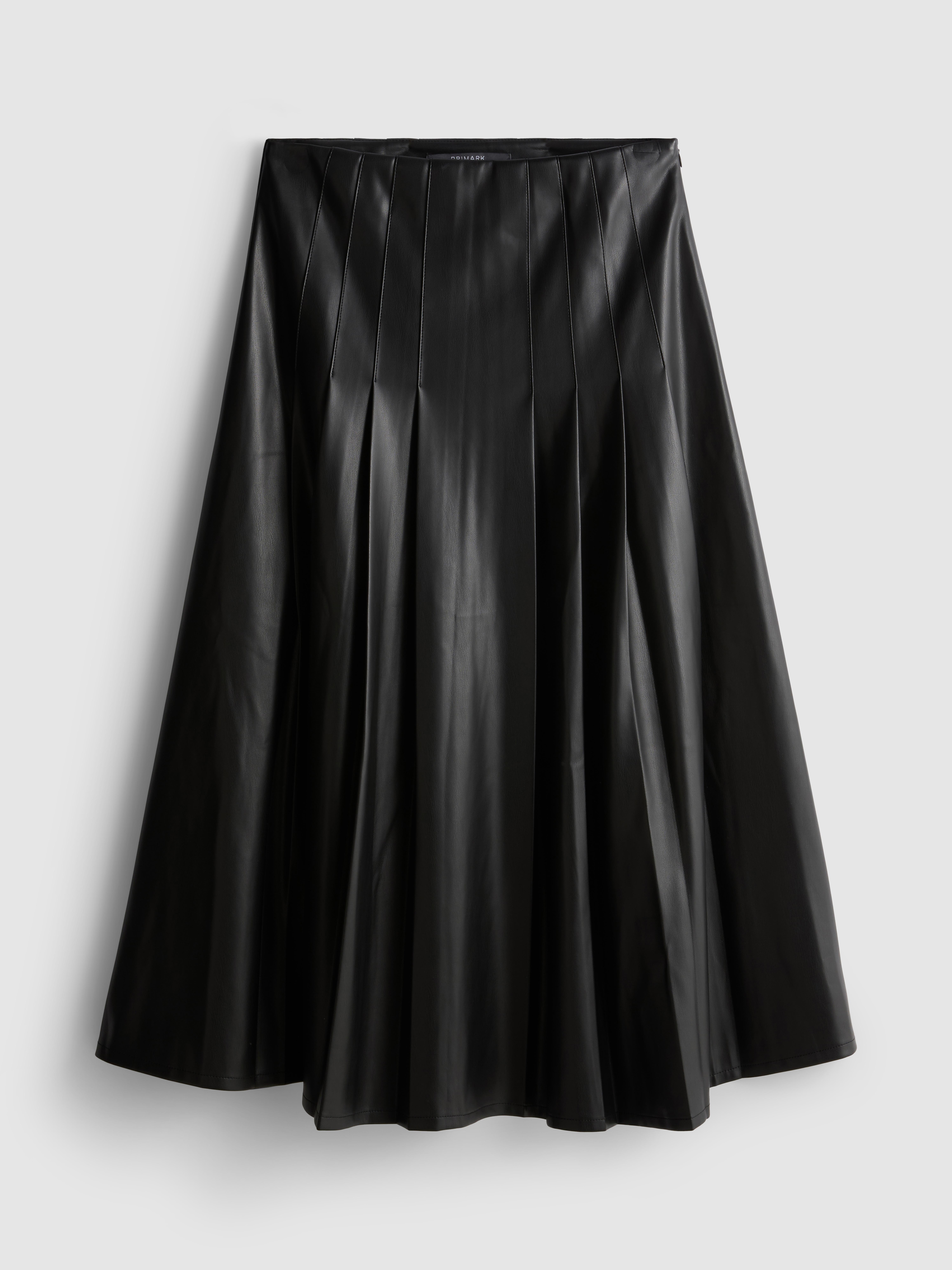 Faux Leather Pleated Midi Skirt