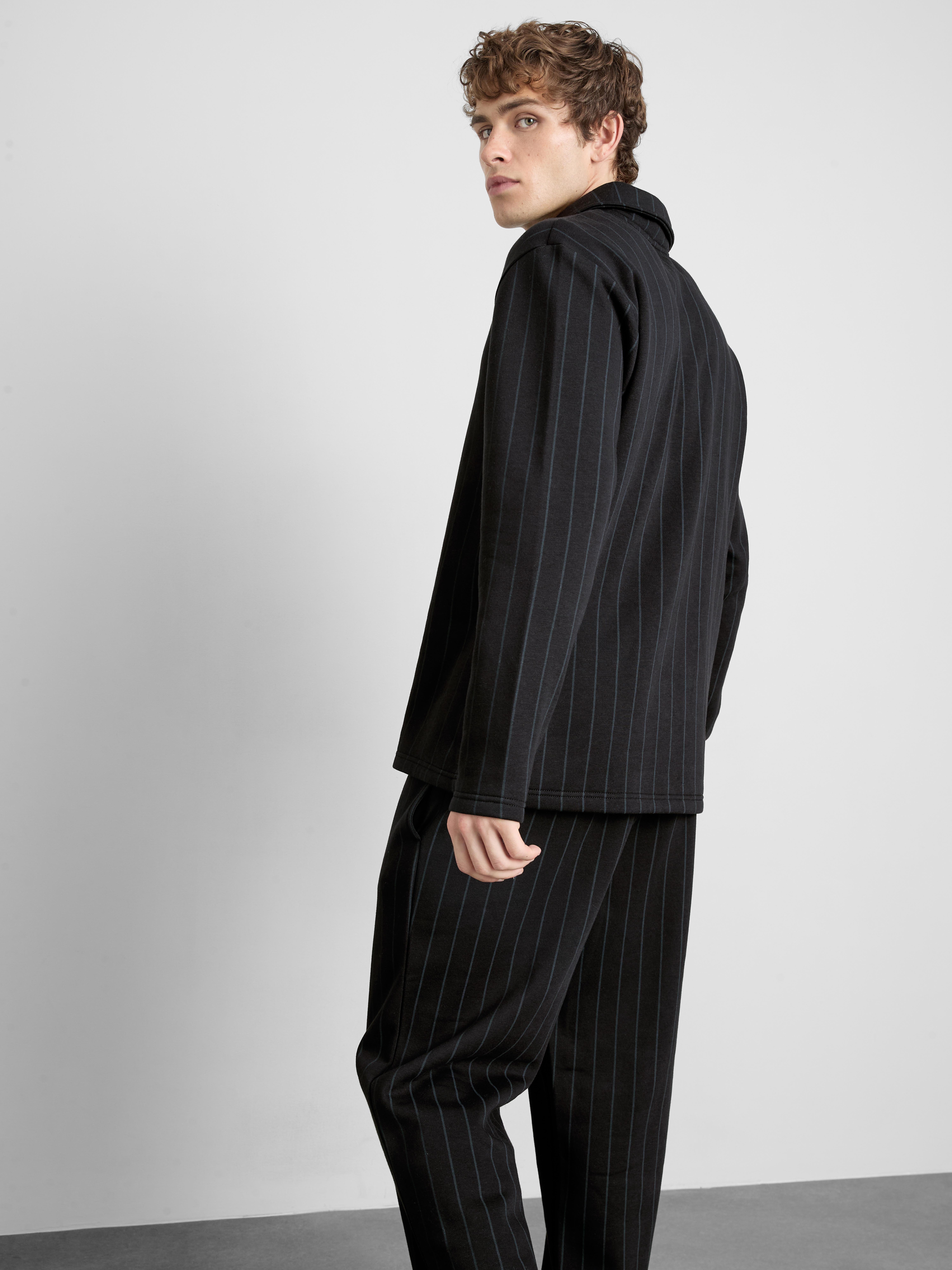 The Edit Striped Long-Sleeve Pajama Polo Top