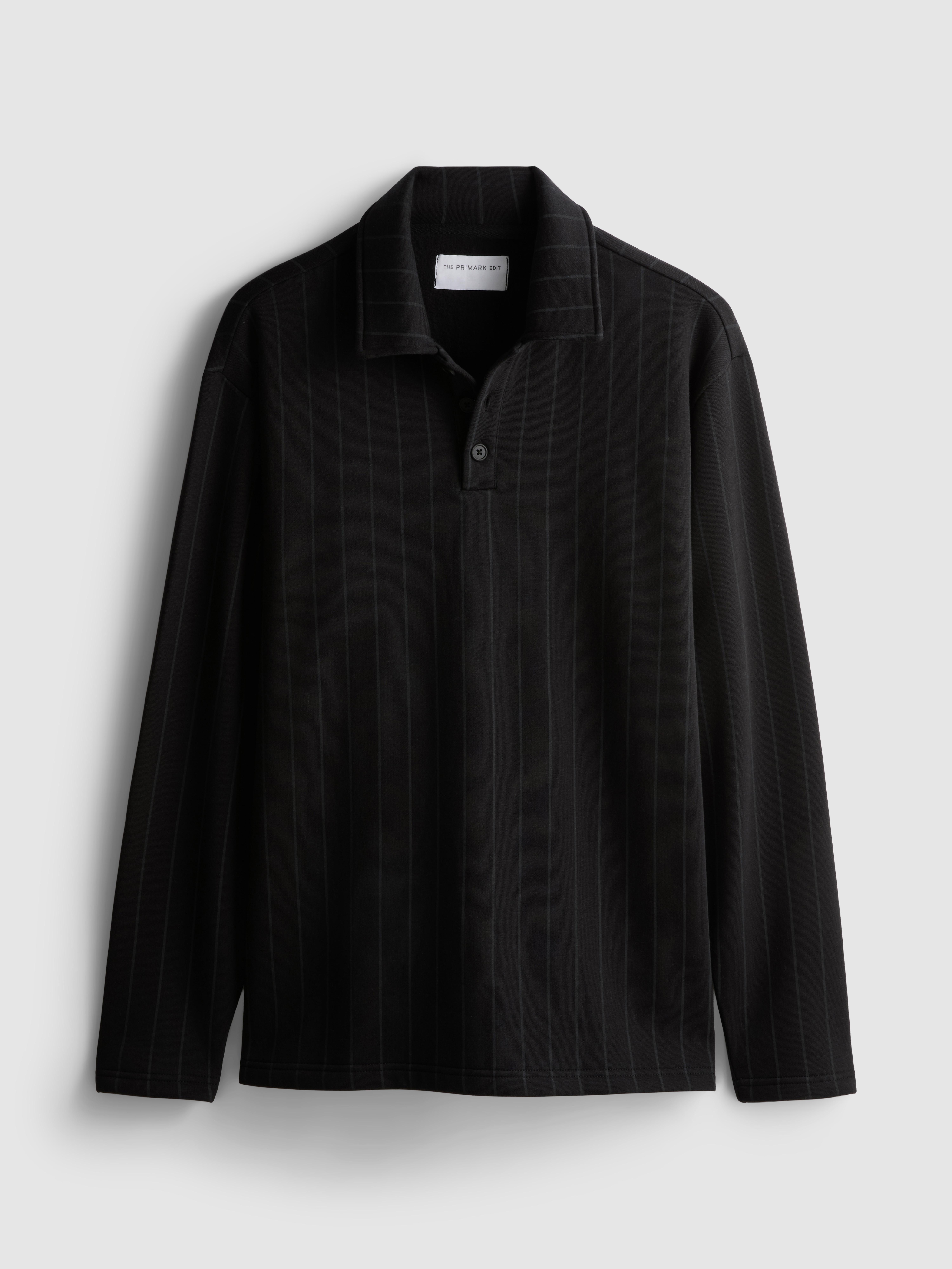 The Edit Striped Long-Sleeve Pajama Polo Top