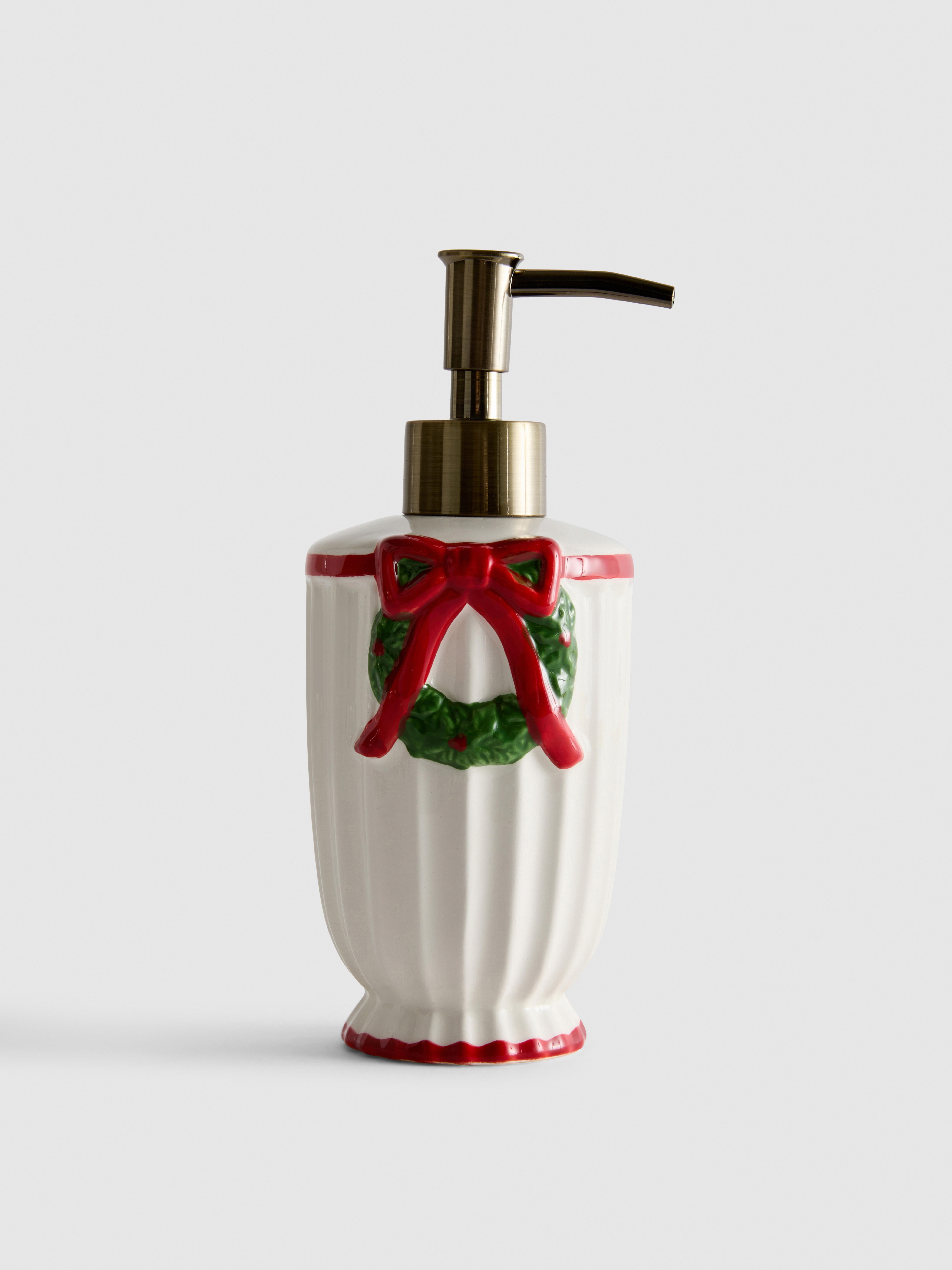 Keramieken zeeppompje met kerstkrans