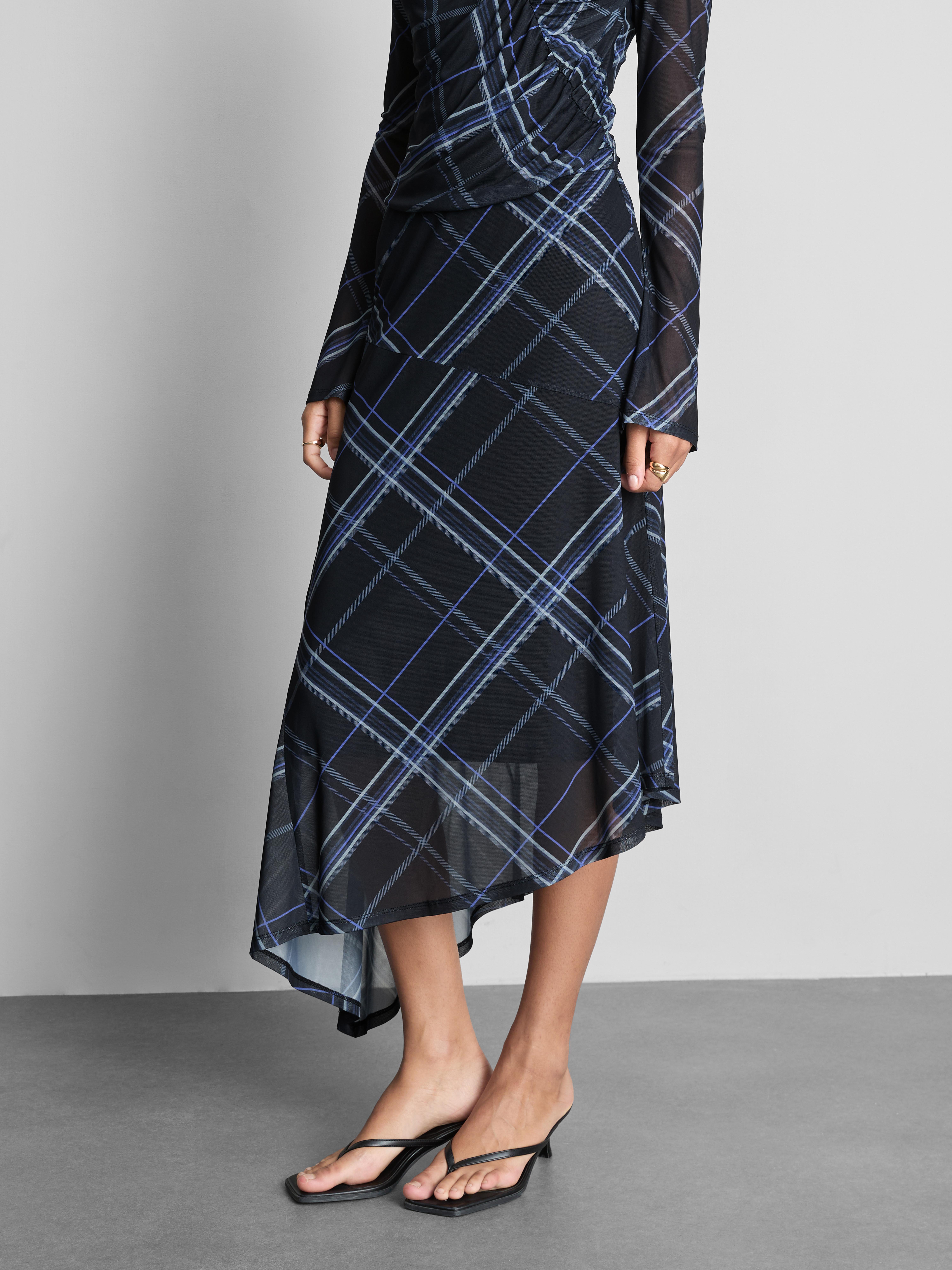 Plaid Asymmetrical Midi Skirt