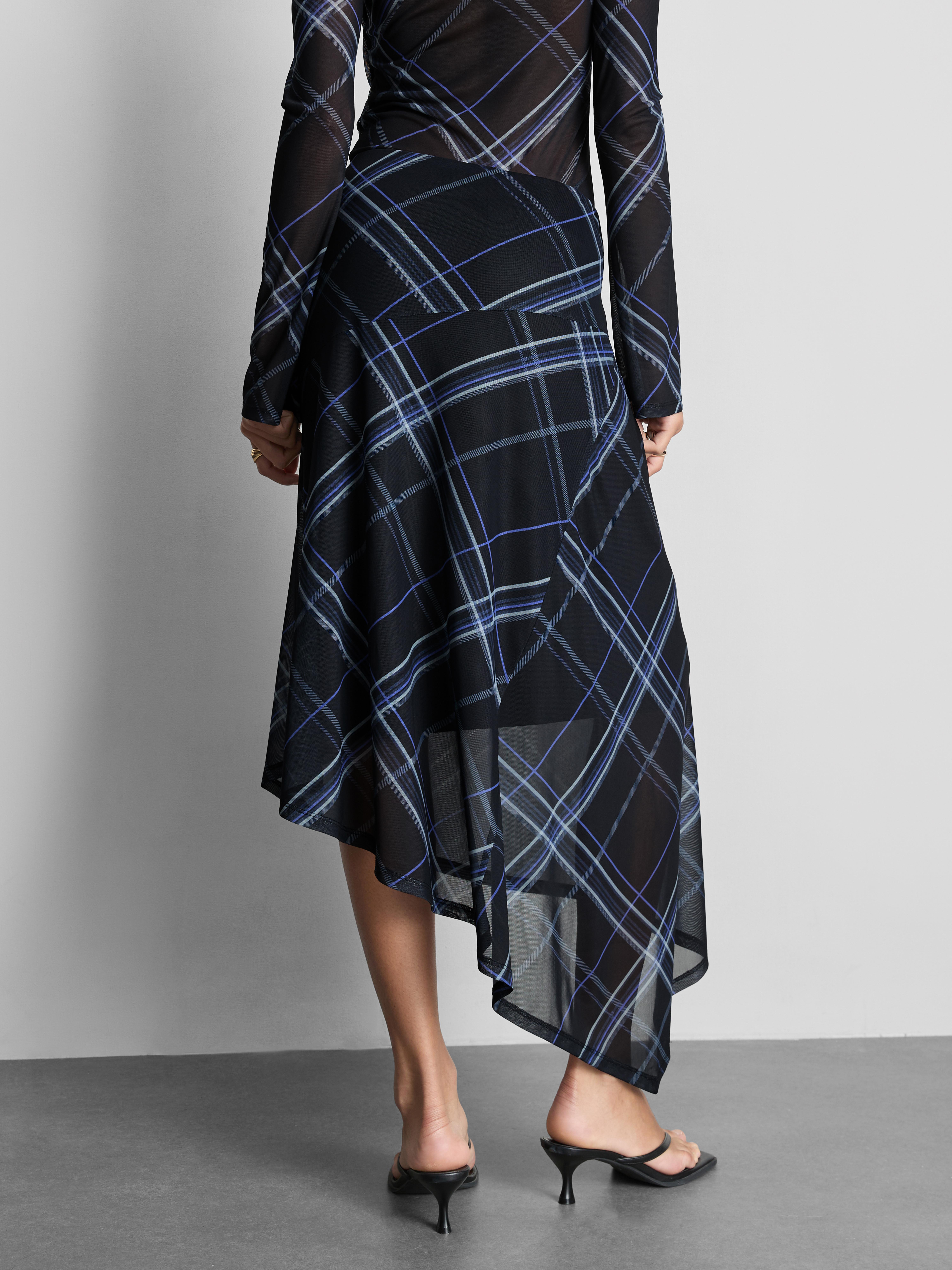 Plaid Asymmetrical Midi Skirt