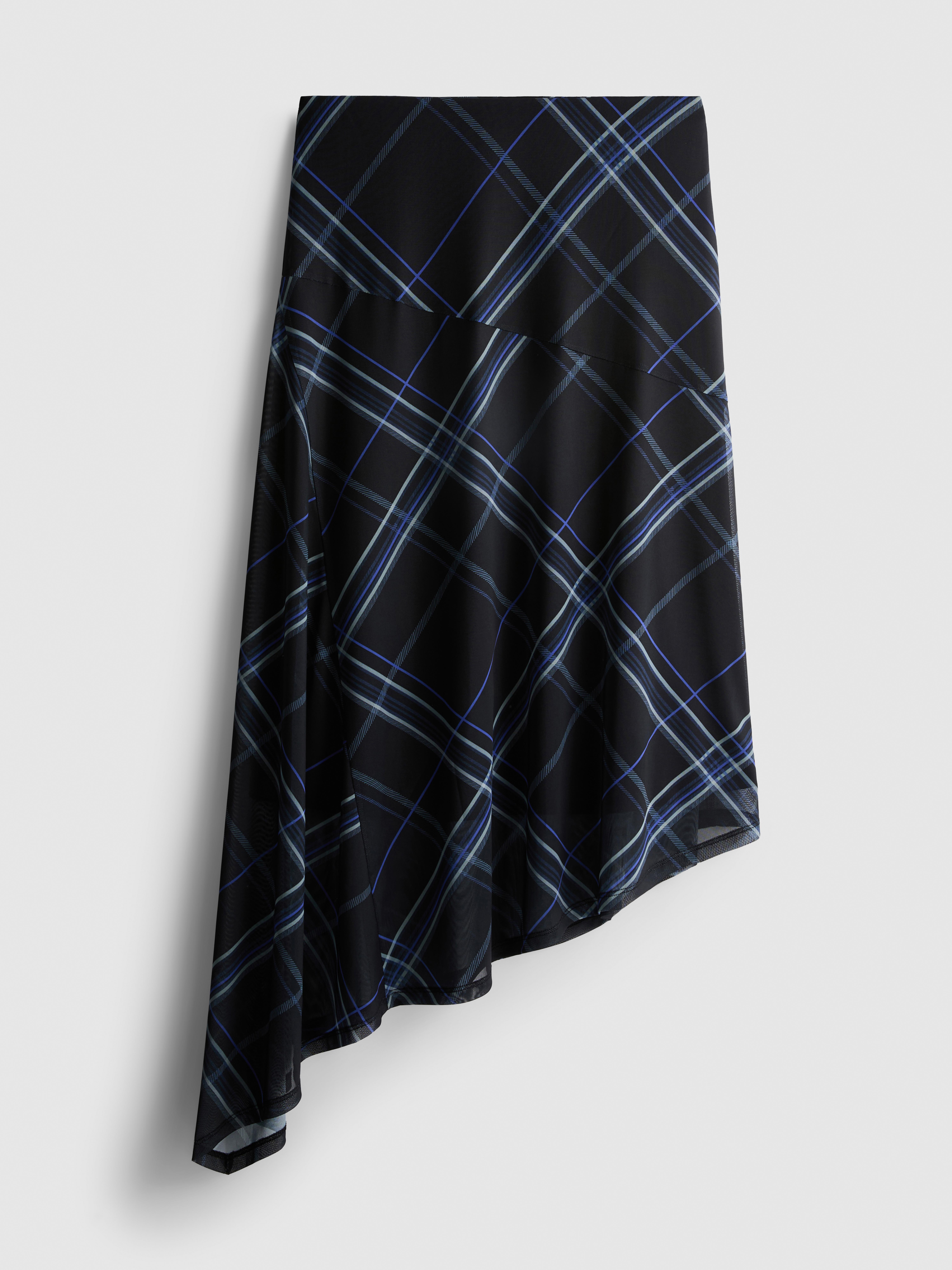 Plaid Asymmetrical Midi Skirt