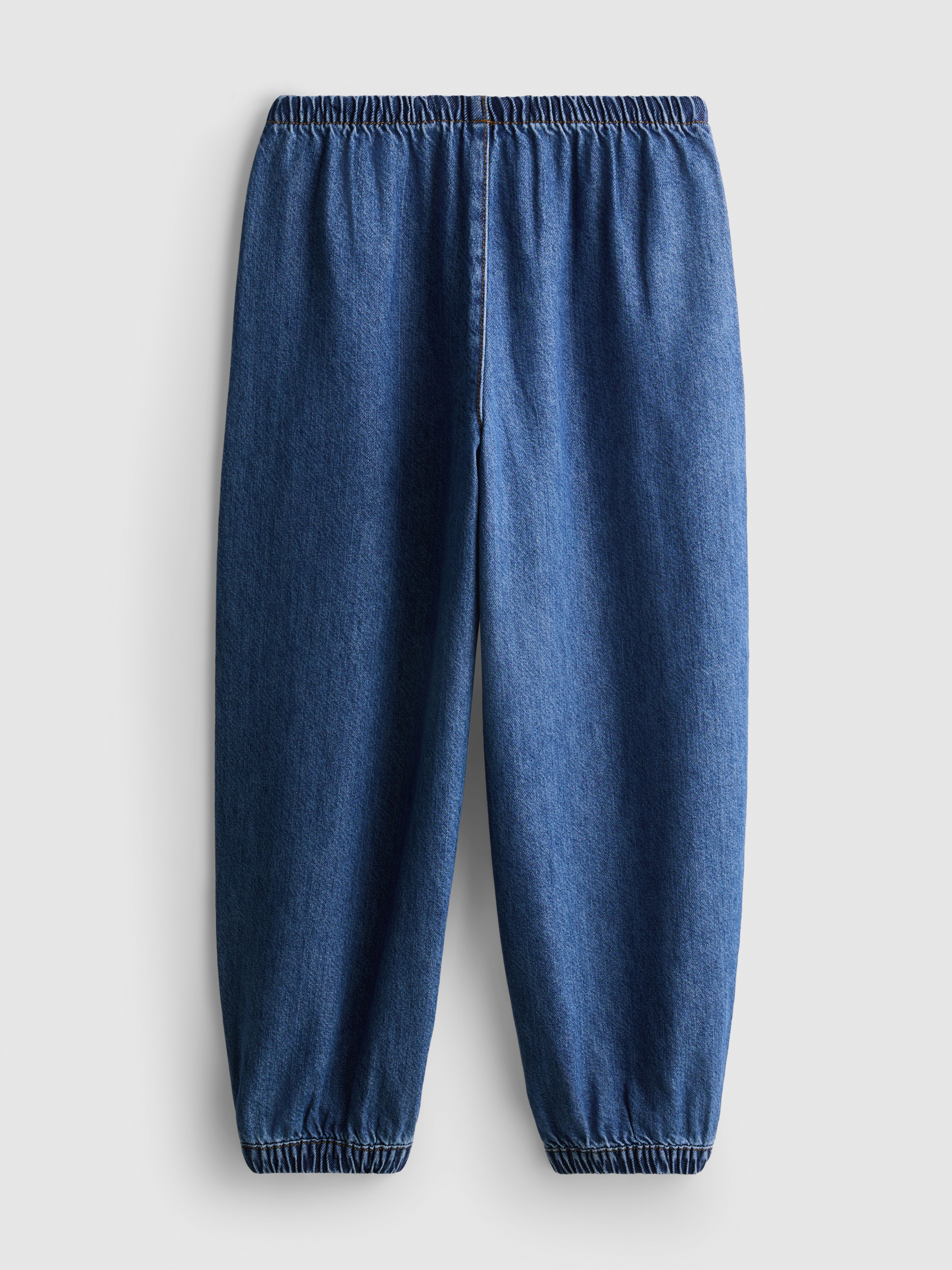 Girls Mid Blue 7-15yrs | Pure Cotton Cuffed Balloon Leg Jeans | Primark