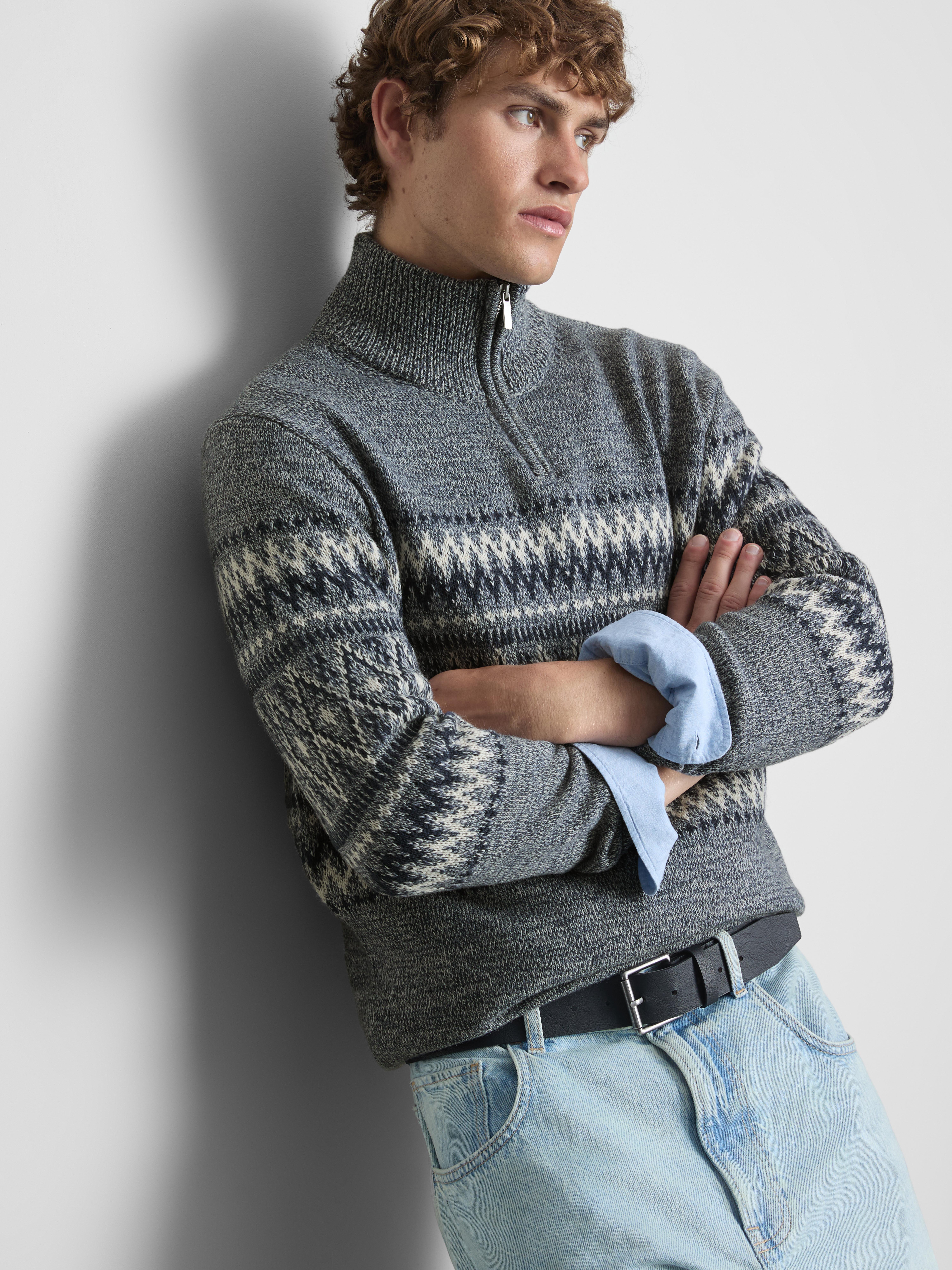 Fair Isle Half-Zip Knitted Sweater