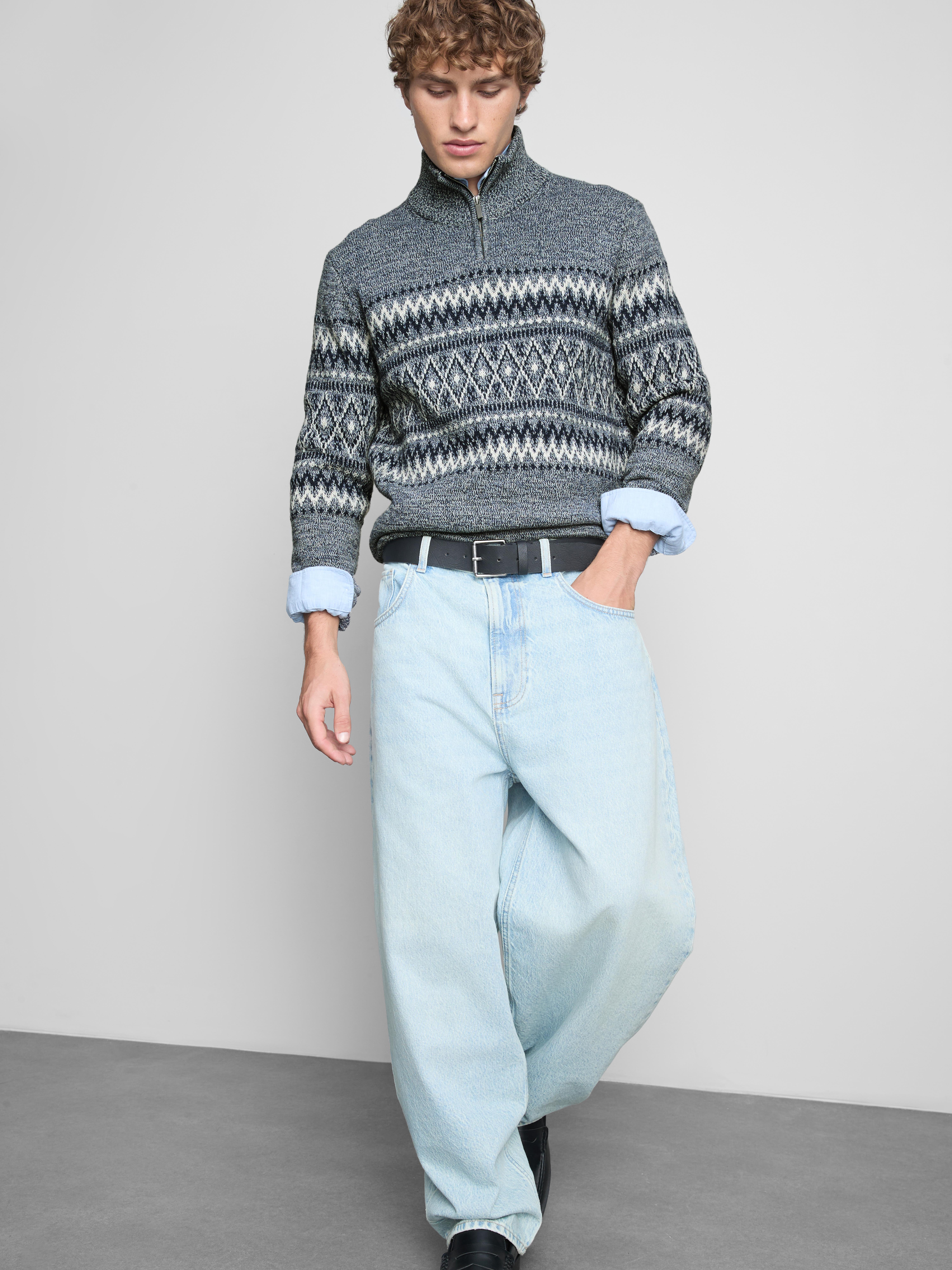 Fair Isle Half-Zip Knitted Sweater