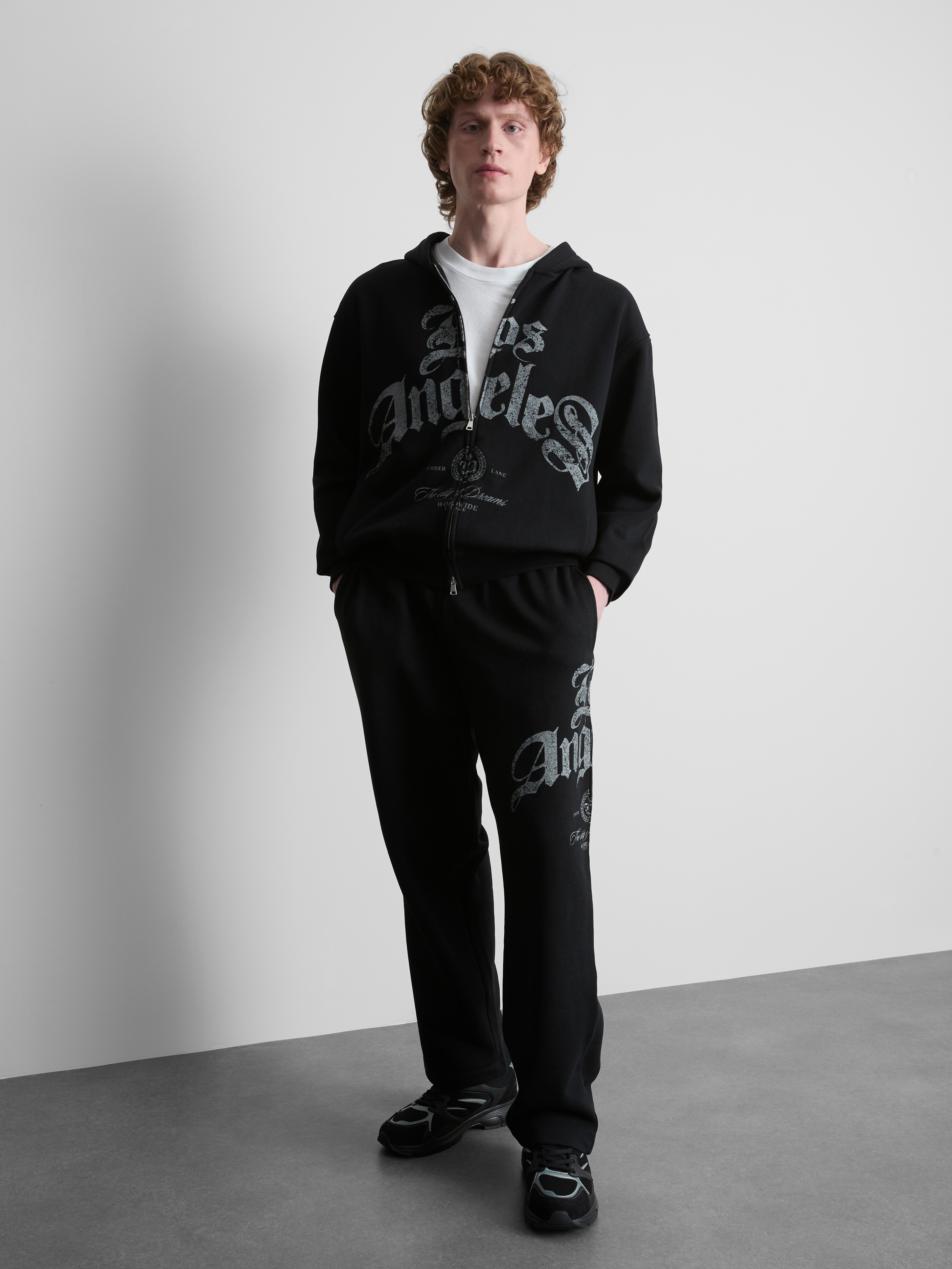Mens Black Los Angeles Graphic Zip-Up Hoodie | Primark