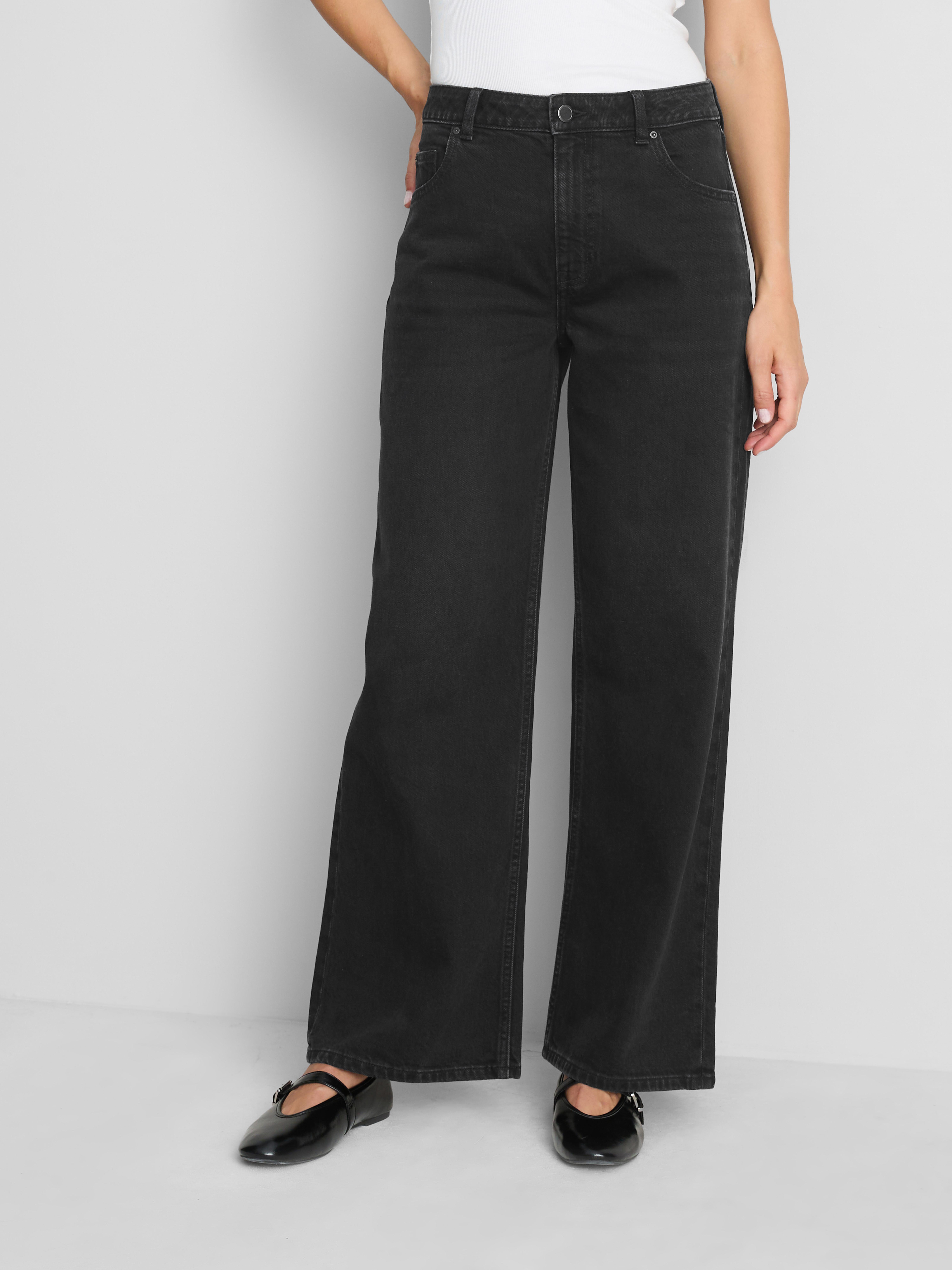 Cotton Rich Denim Mid-Rise Wide Leg Jeans