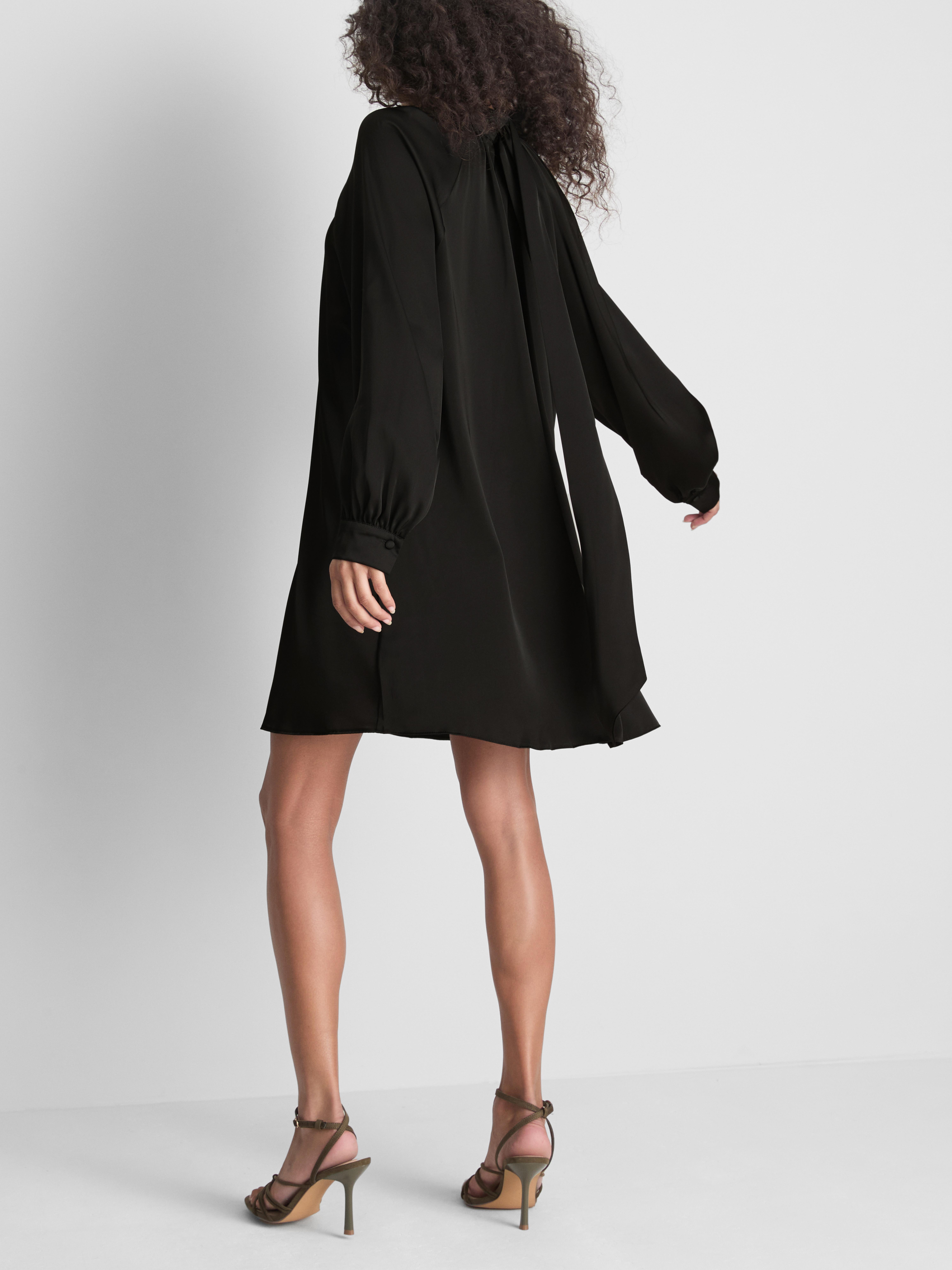 Satin Long-Sleeve Mini Smock Dress
