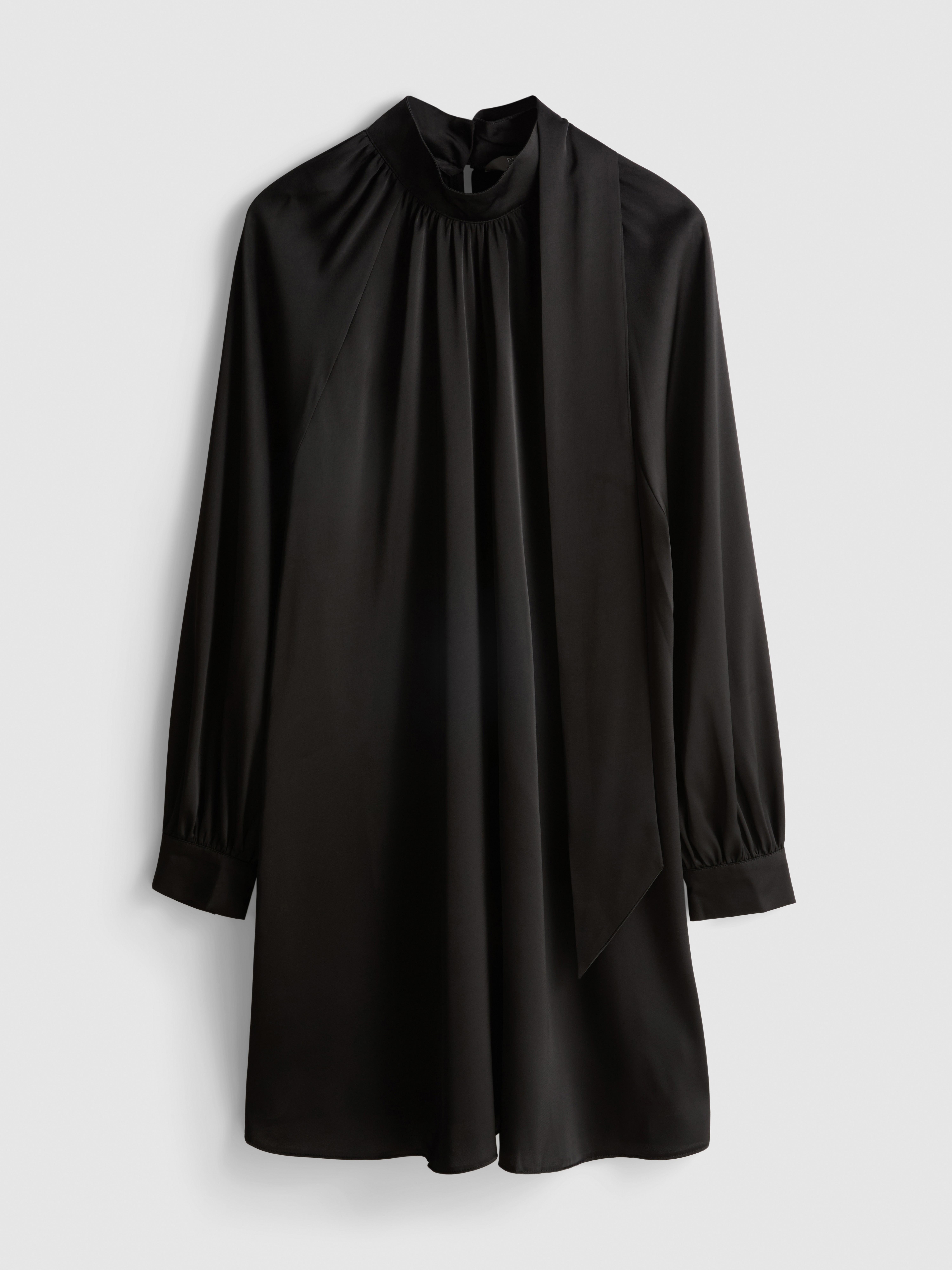 Satin Long-Sleeve Mini Smock Dress