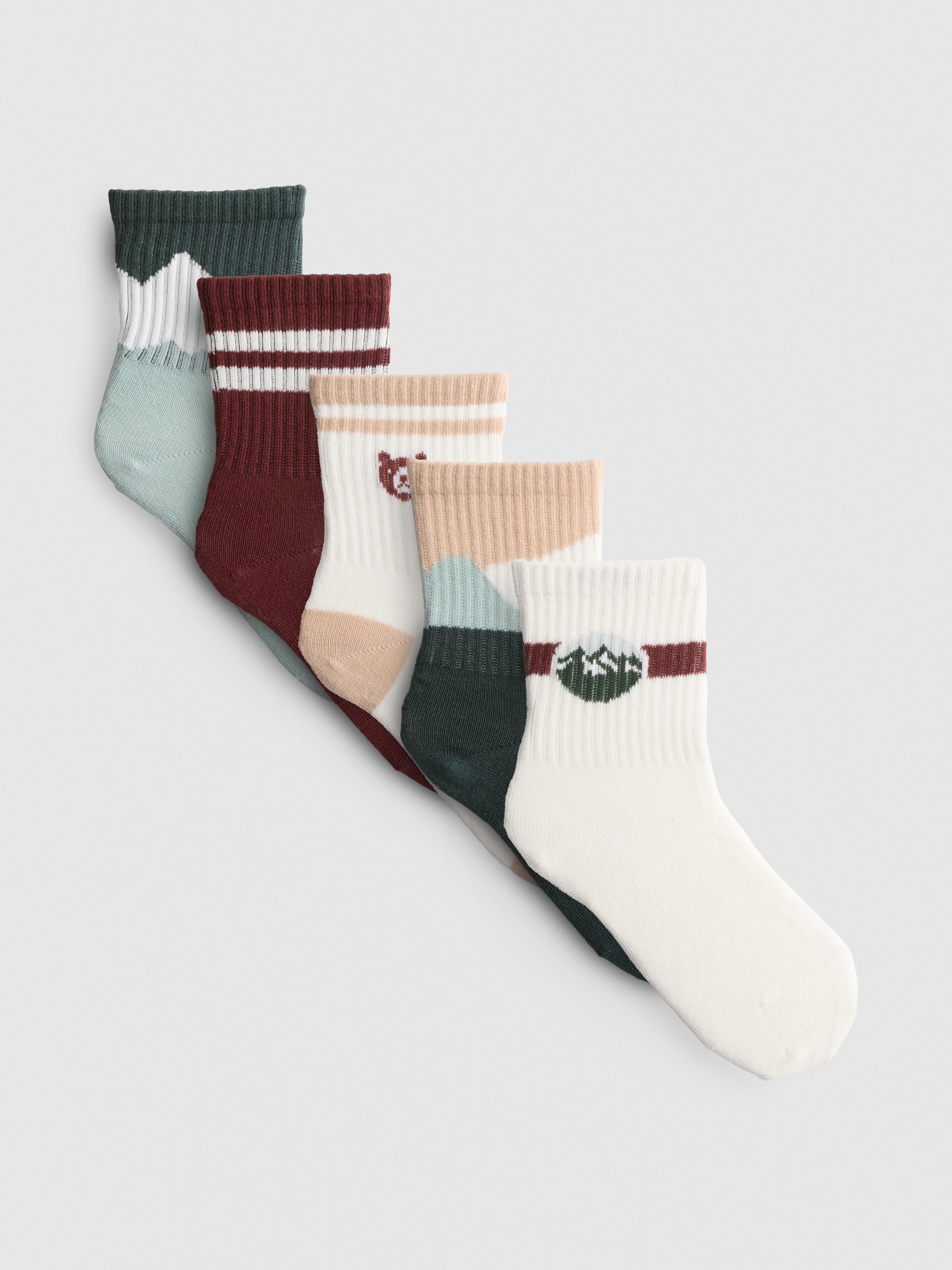 5pk Cotton Rich Mountain Graphic Ankle Socks