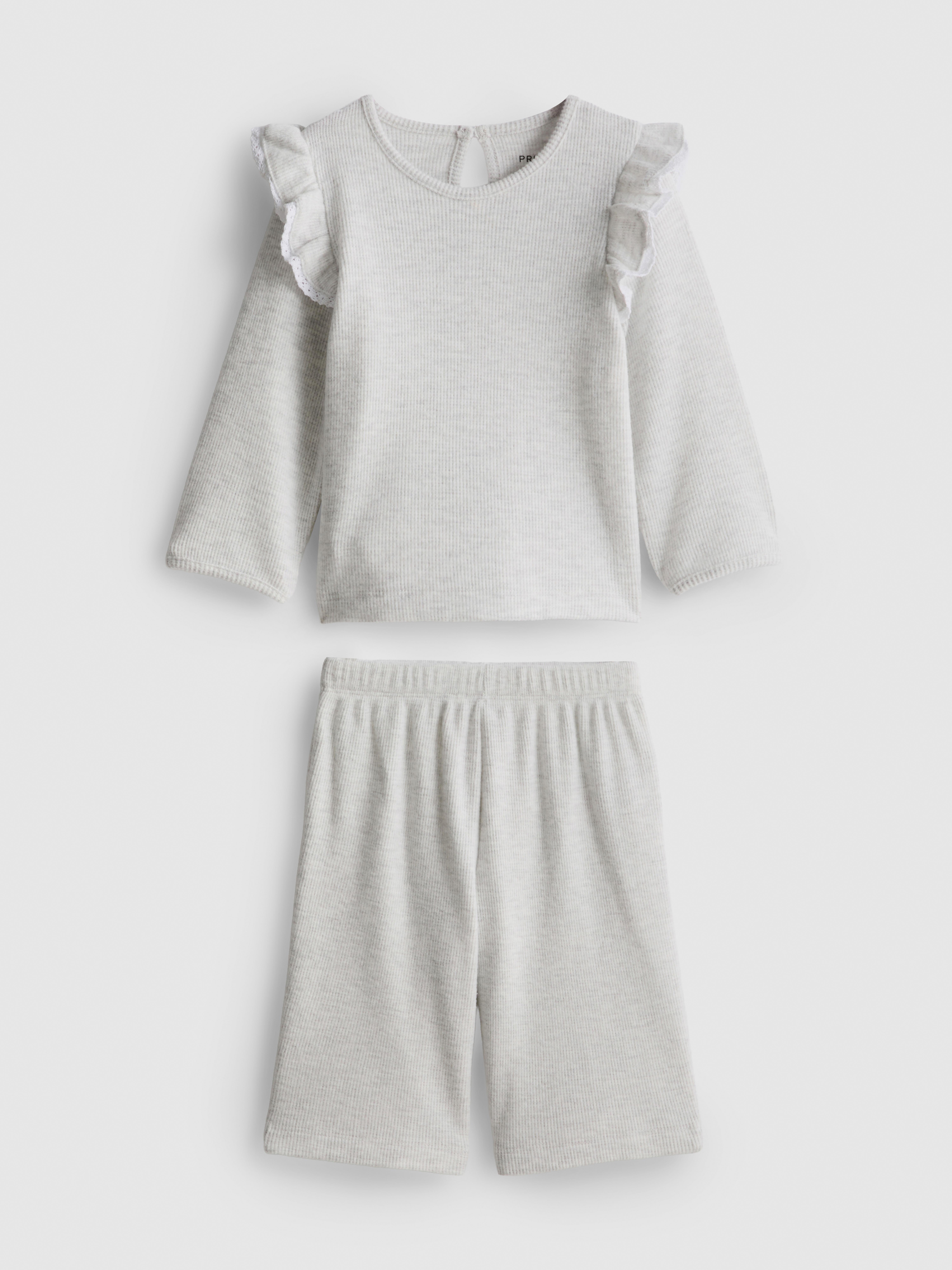 Baby Girls Gray 0-18mths | Ruffle Top and Wide-Leg Joggers Set | Primark