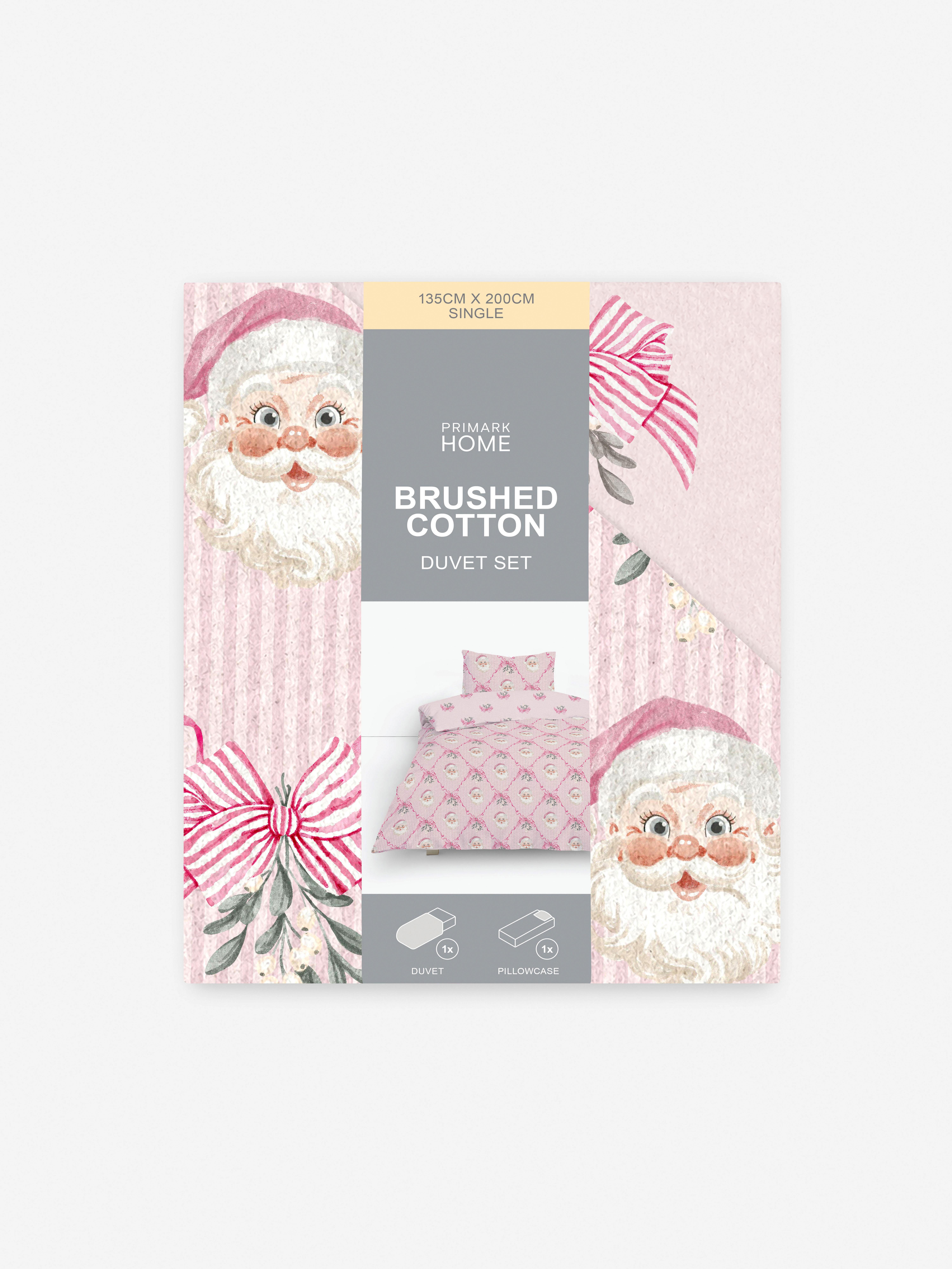 Pink Festive Santa Bow Brushed Cotton Single Duvet Cover Set | Penneys