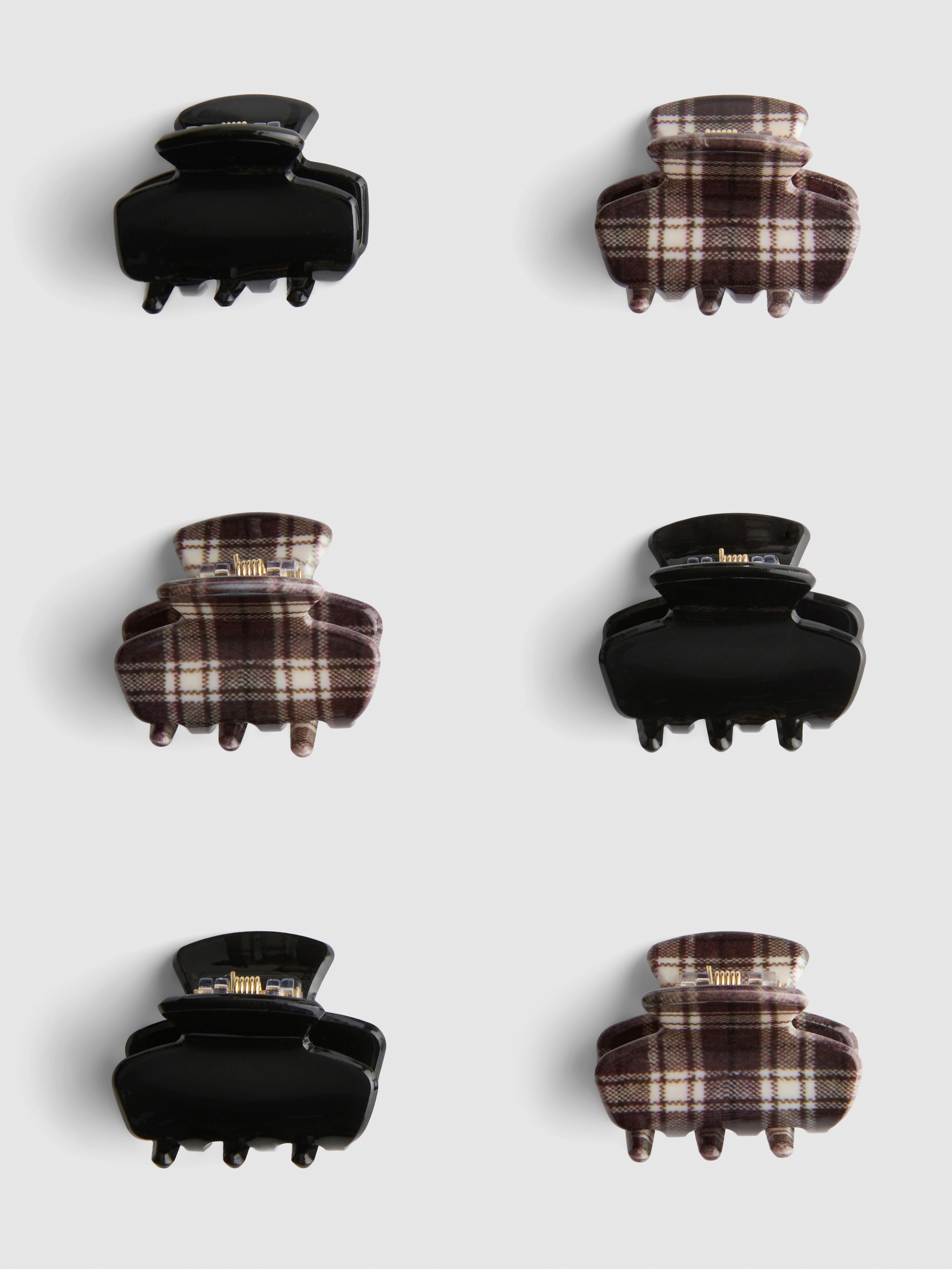 6pk Check Hair Claw Clips