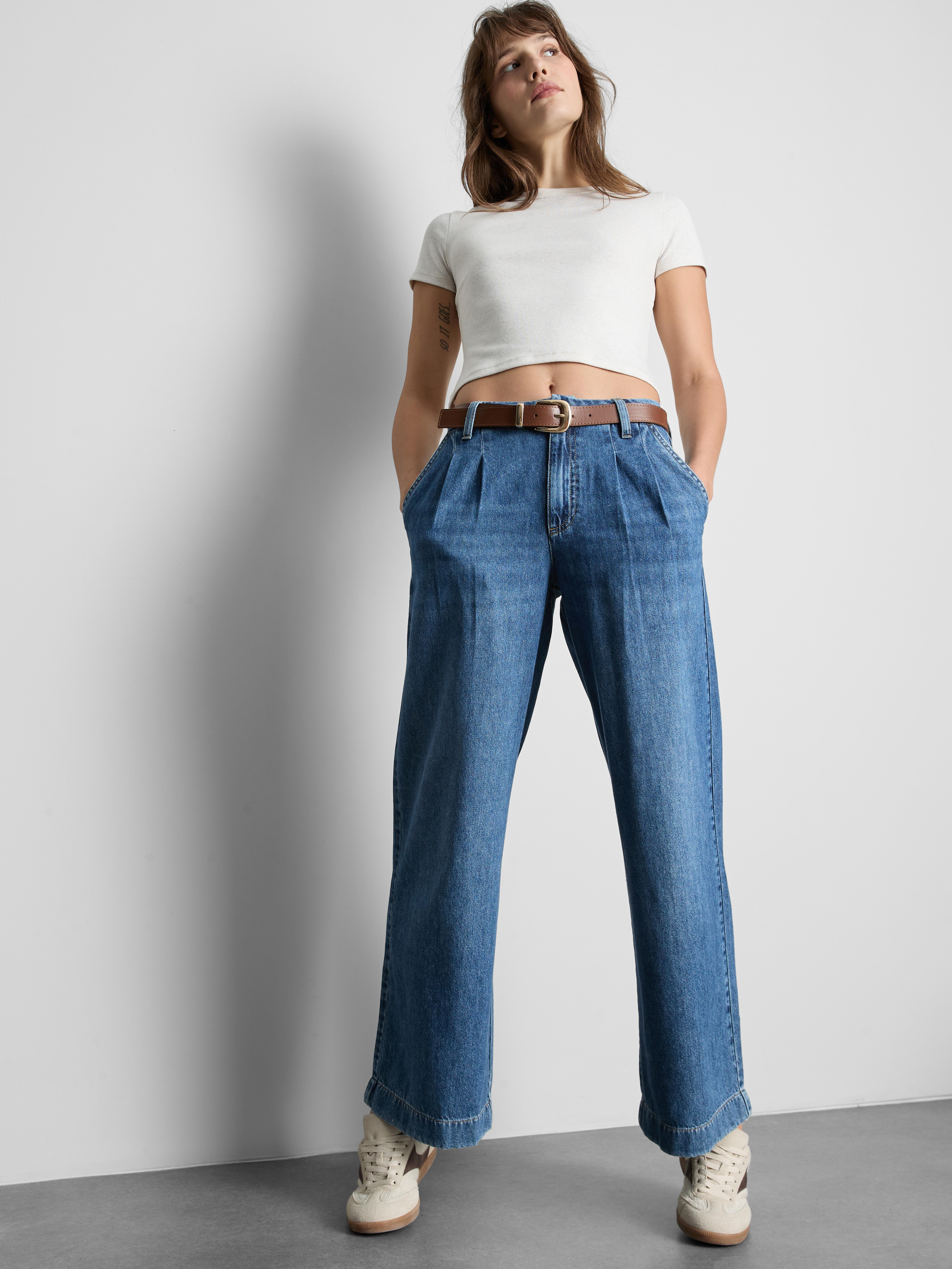 Katoenen jeans met wijde pijpen en riem