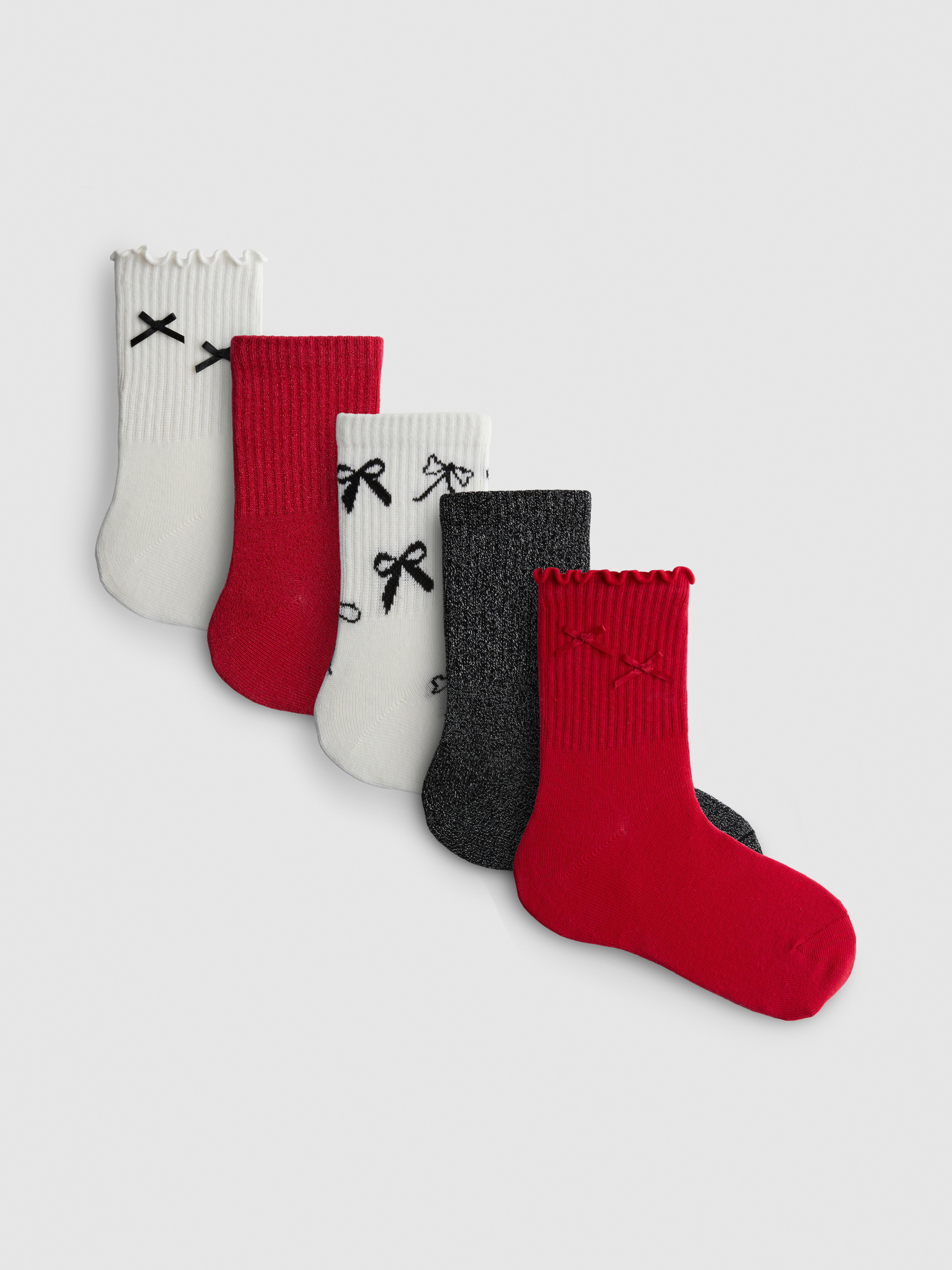 5pk Bow Graphic Ankle Socks