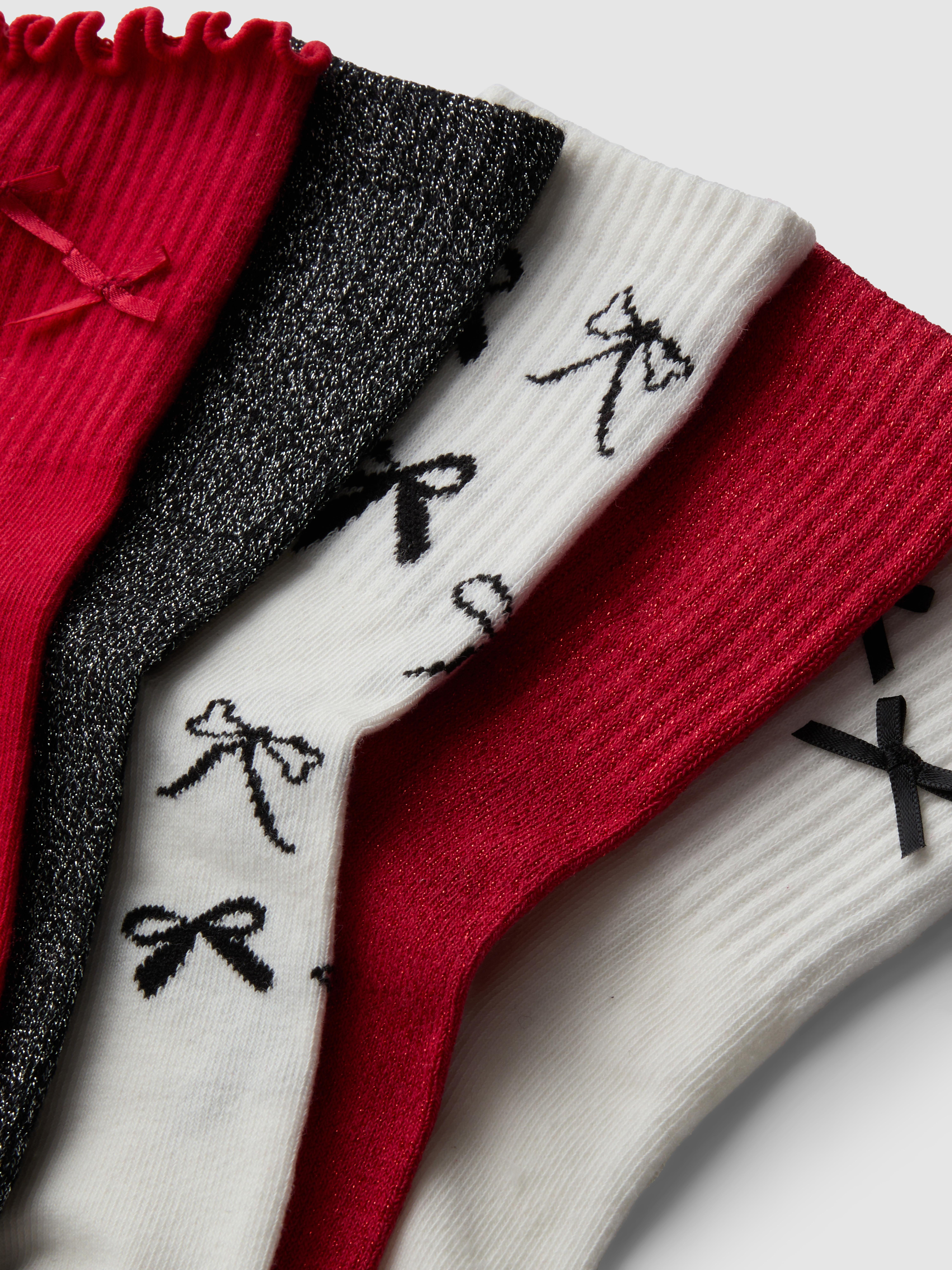 5pk Bow Graphic Ankle Socks