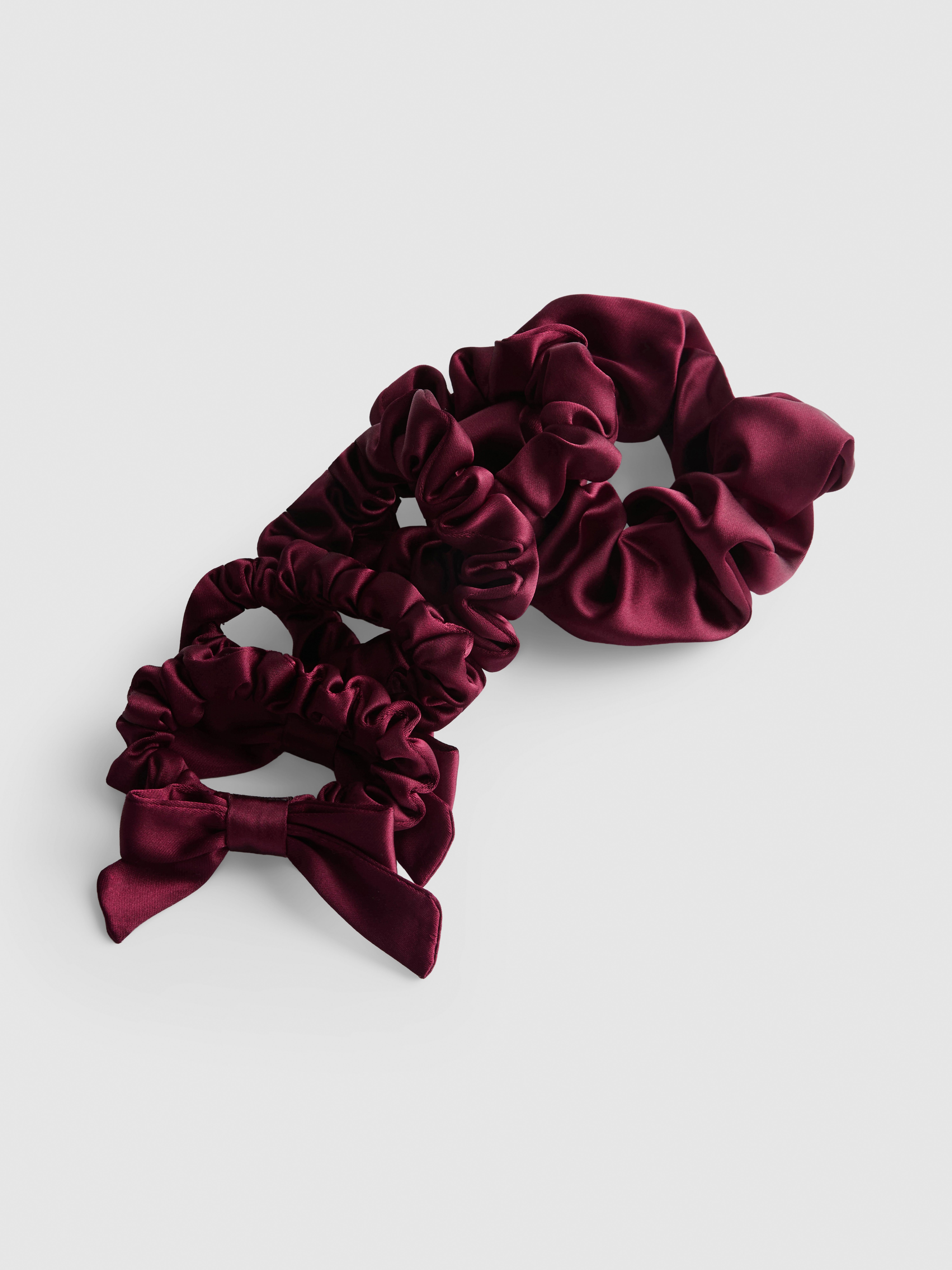 5pk Satin-Look Scrunchies Burgundy